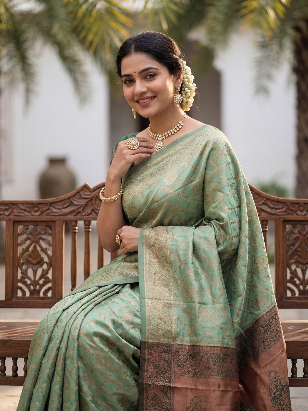 Light Green Banarasi Silk Saree - Ressa