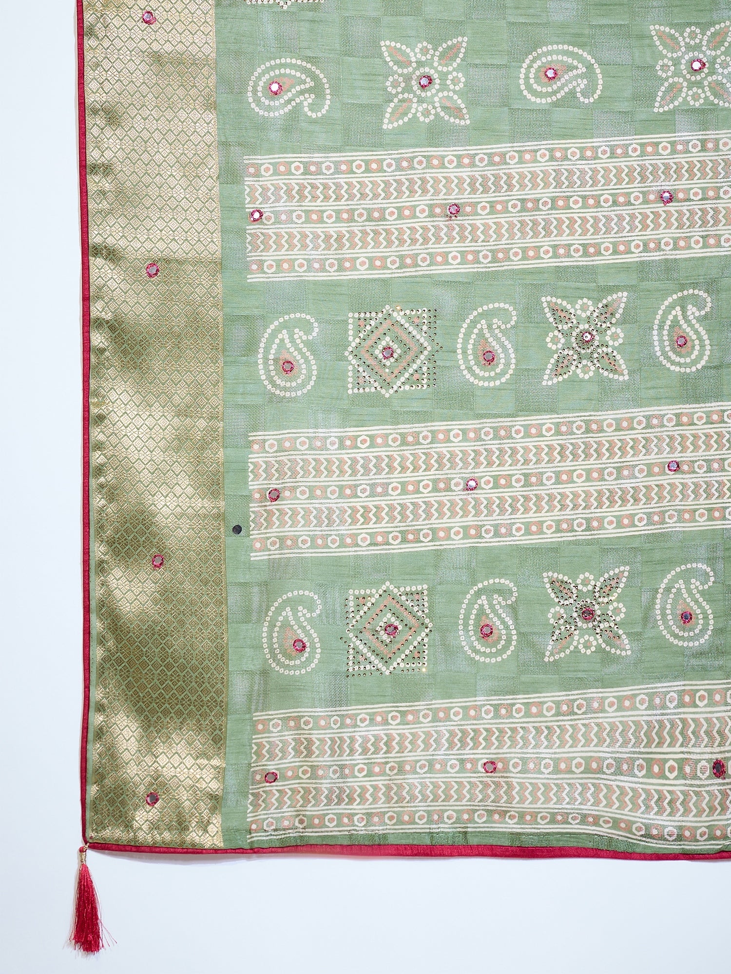 Light Green Cotton Saree with Zari Stripes - Ressa