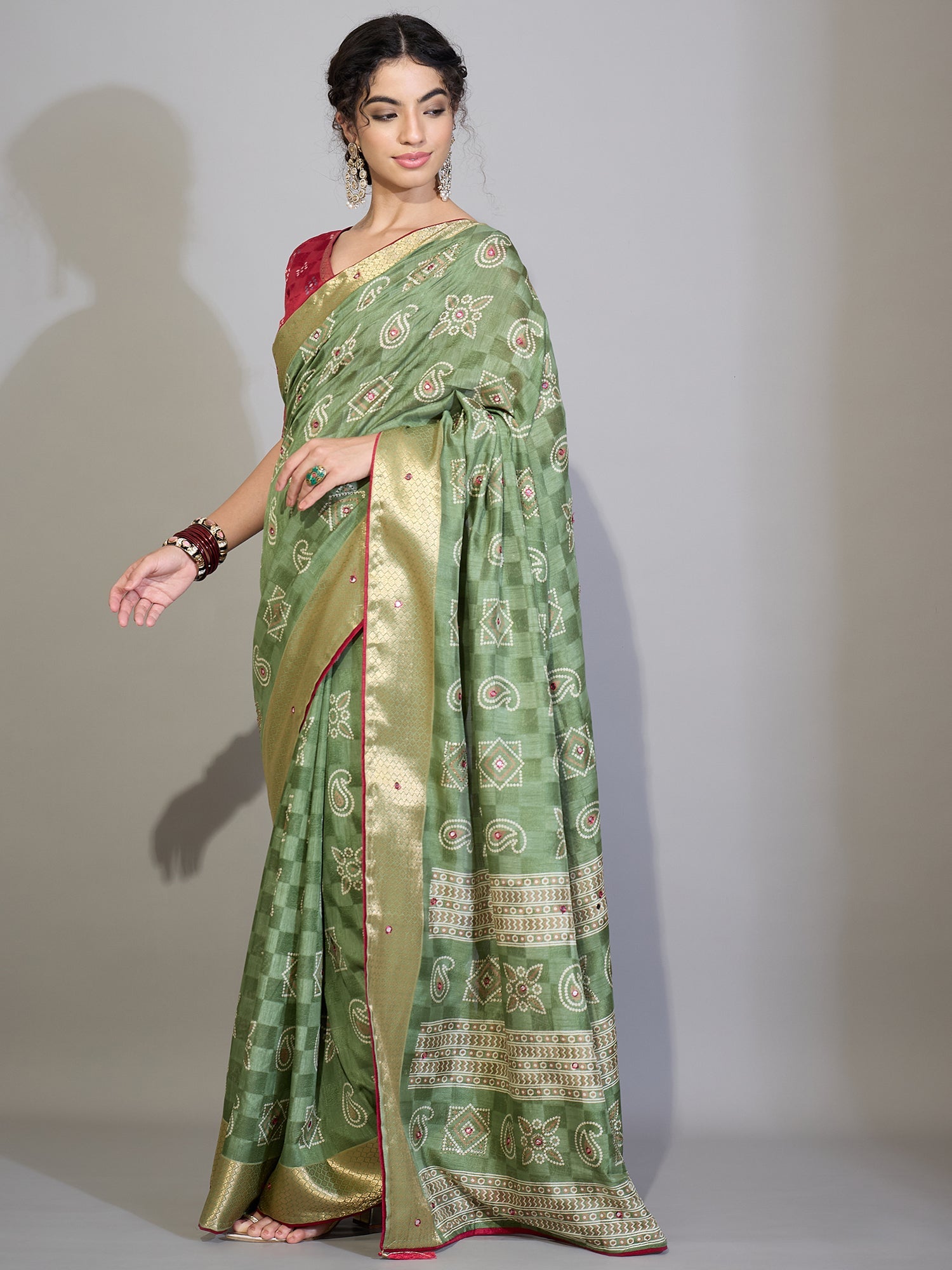 Light Green Cotton Saree with Zari Stripes - Ressa