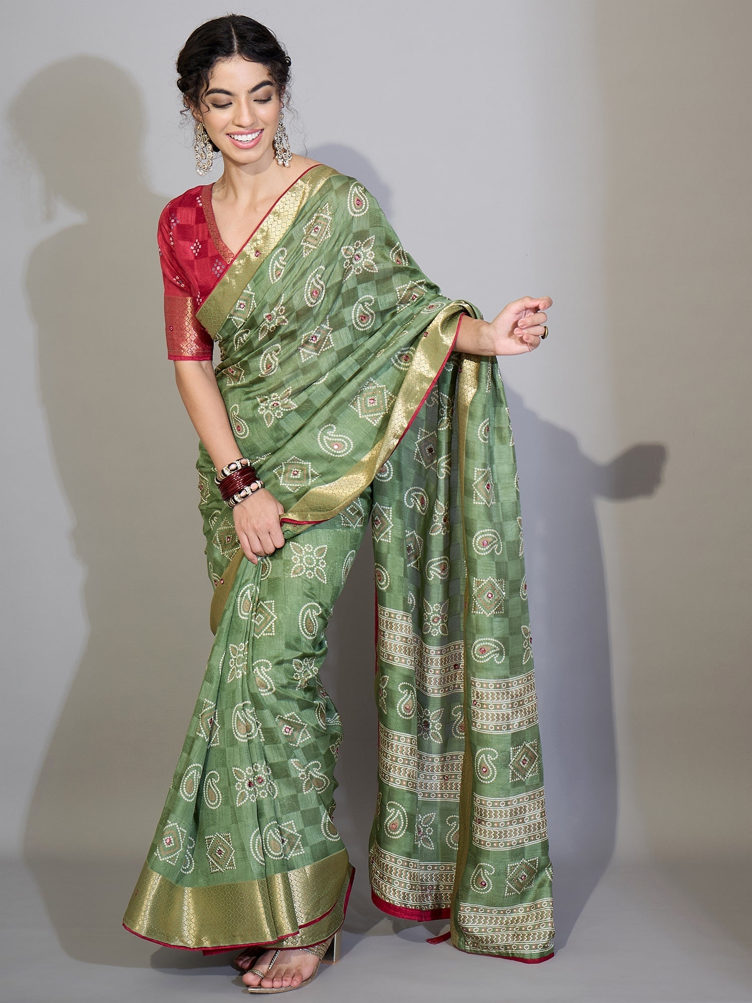 Light Green Cotton Saree with Zari Stripes - Ressa
