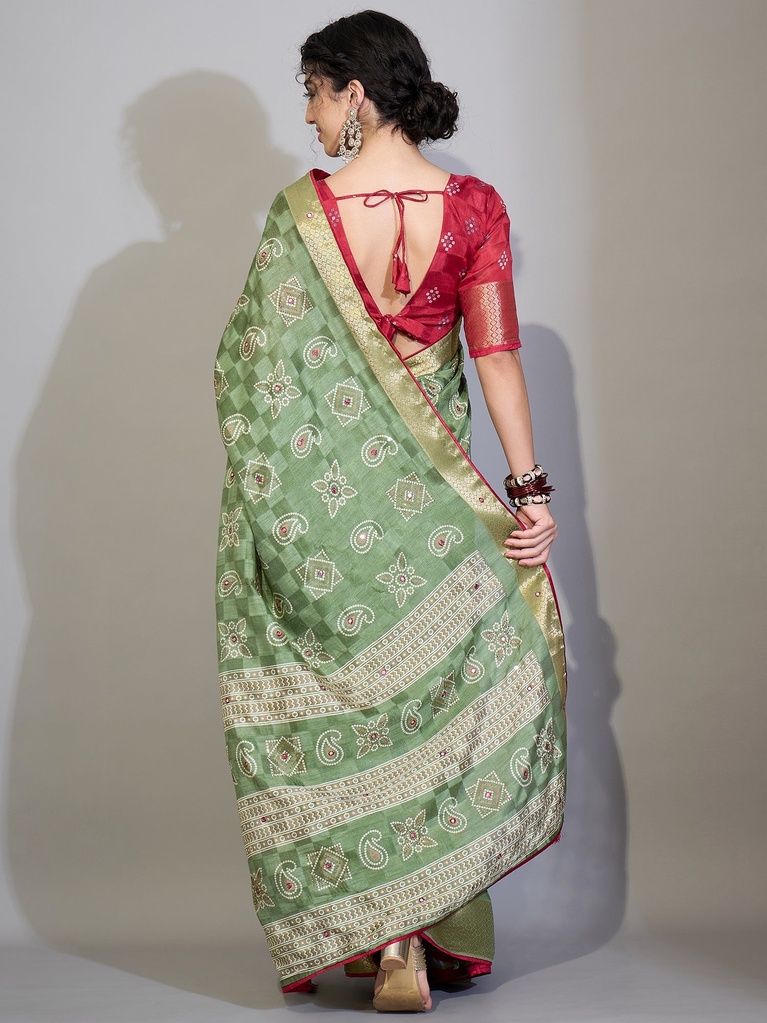 Light Green Cotton Saree with Zari Stripes - Ressa