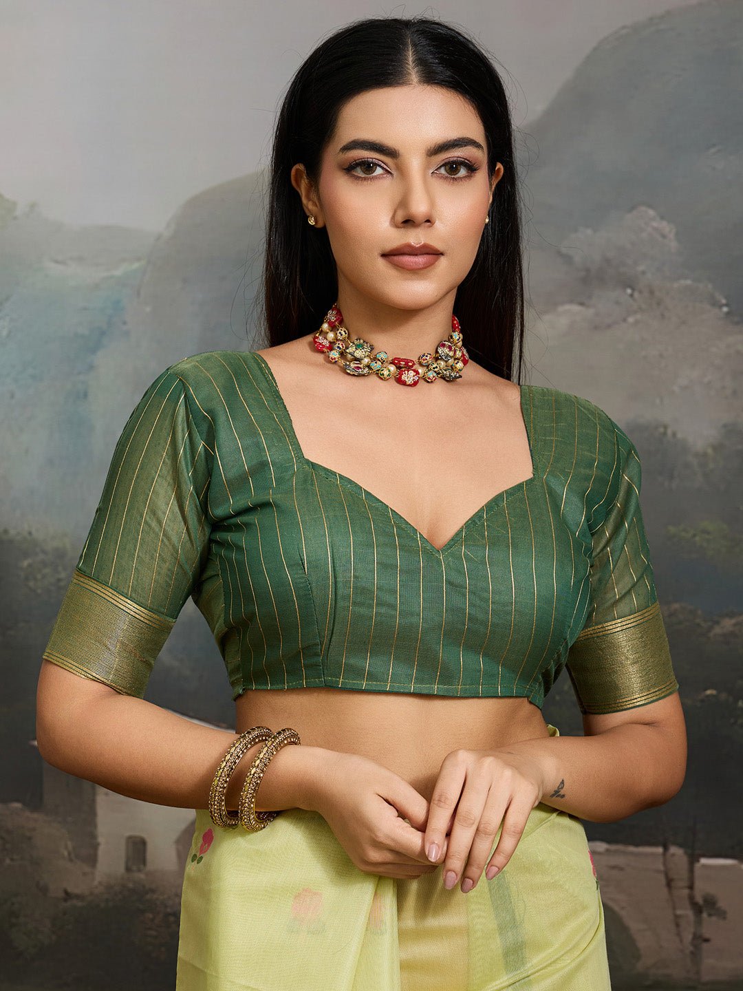 Light Green Cotton Woven Printed Saree - Ressa