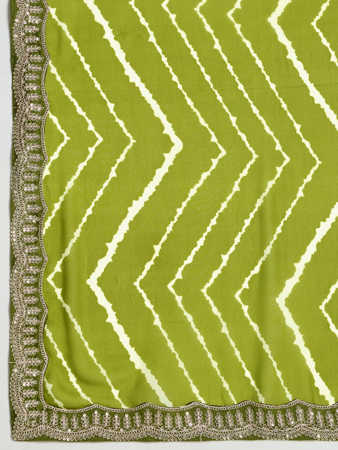Light Green Georgette Striped Printed Saree - Ressa