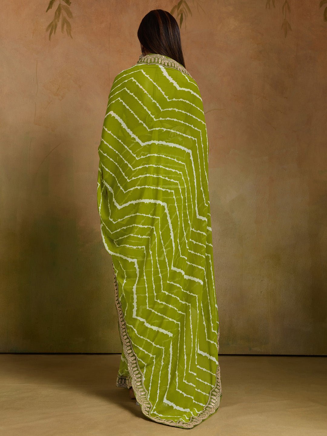 Light Green Georgette Striped Printed Saree - Ressa