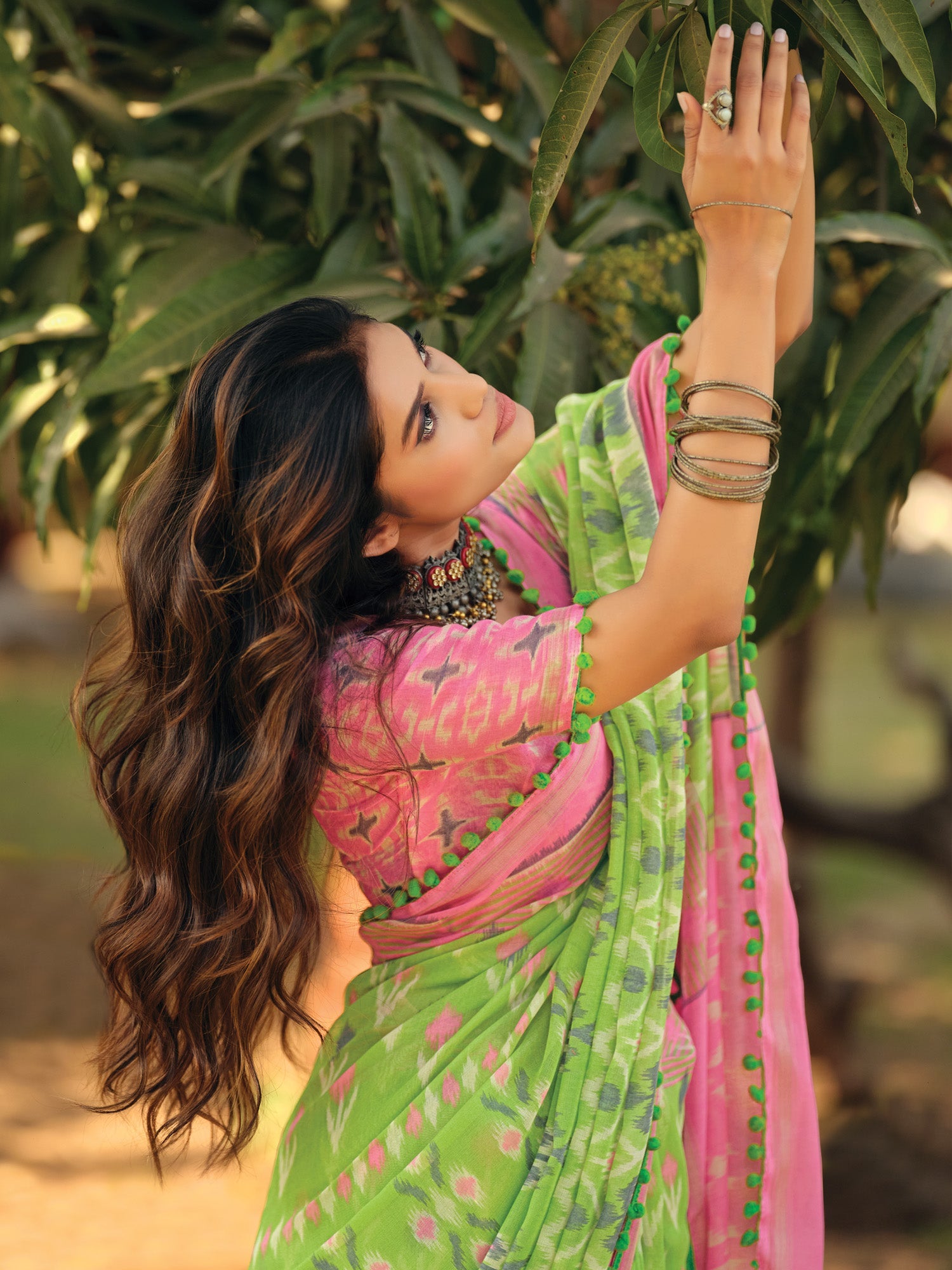 Light Green Ikkat Printed Saree - Ressa