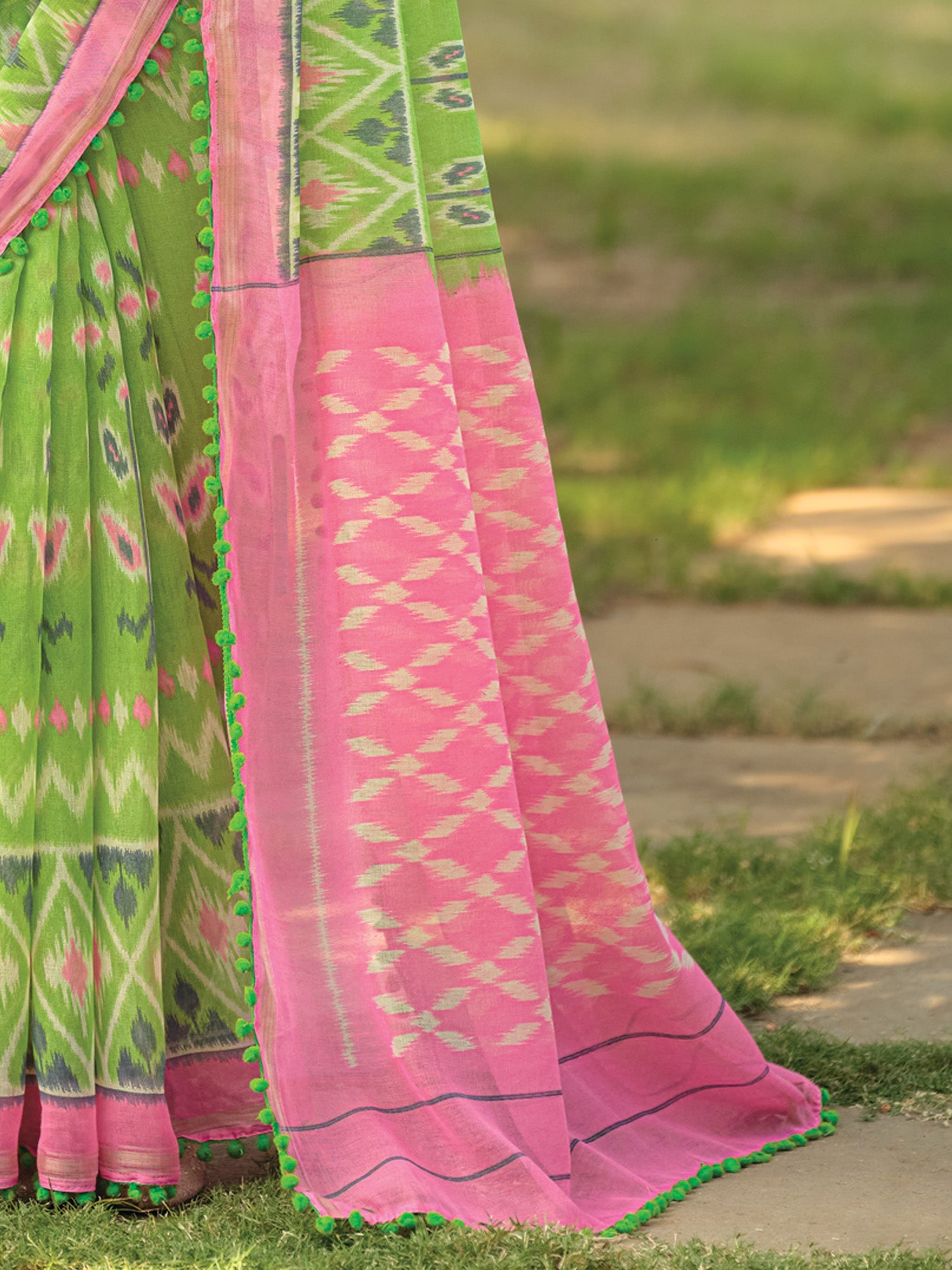 Light Green Ikkat Printed Saree - Ressa