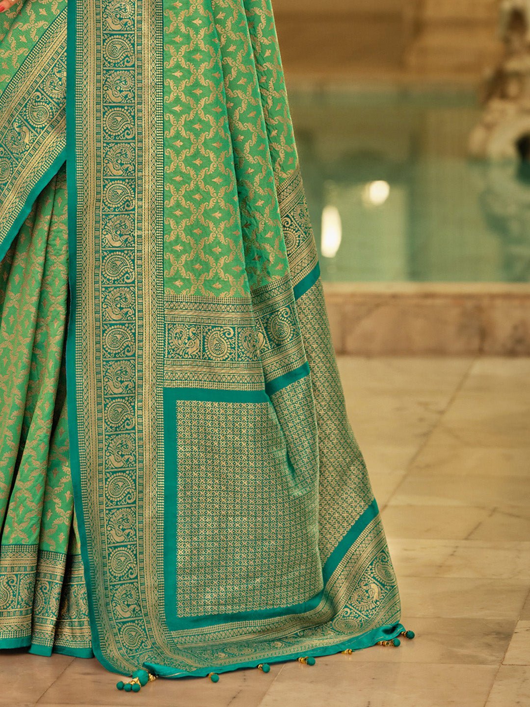 Light Green Silk Banarasi Saree - Ressa