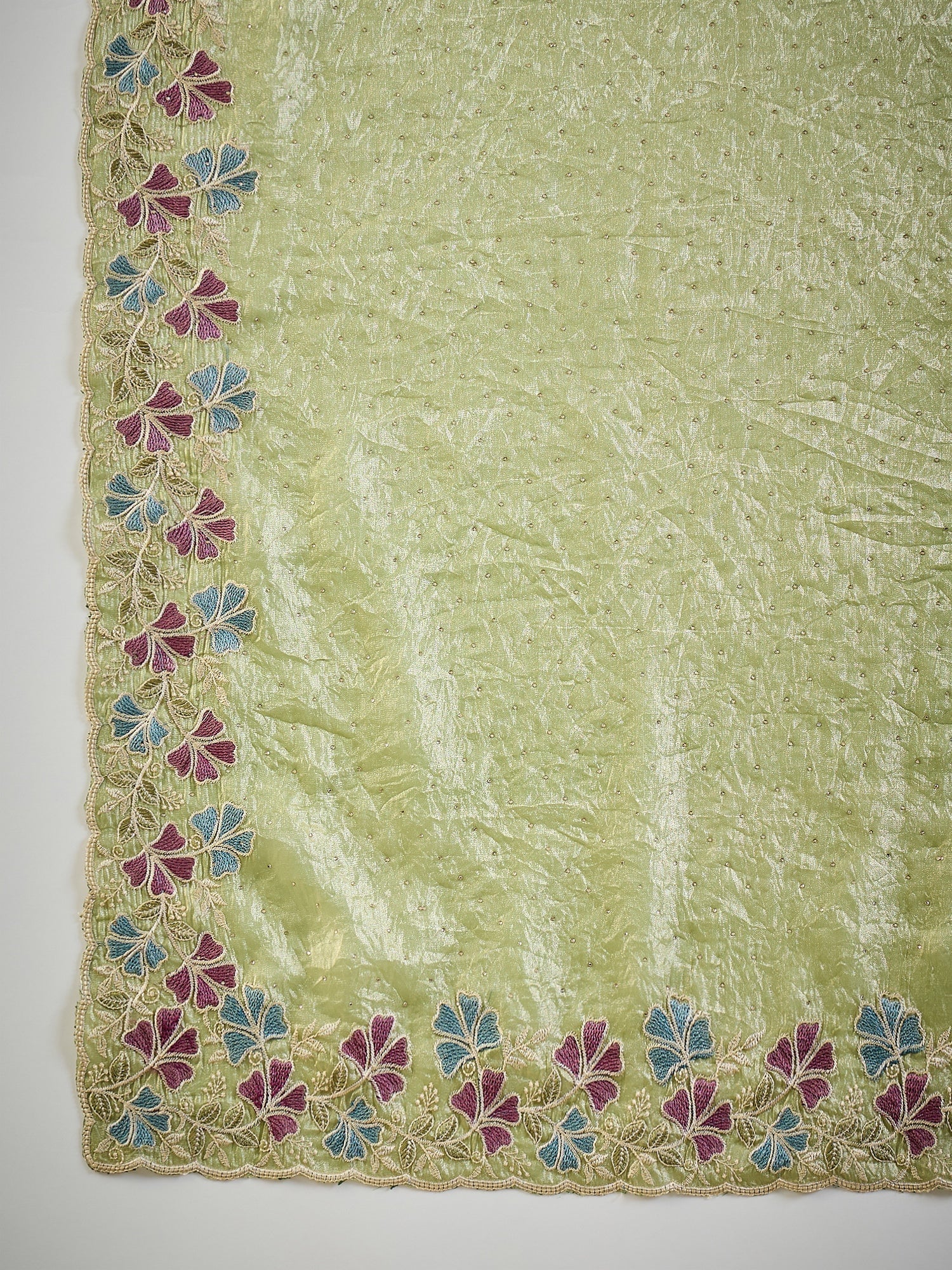 Light Green Tissue Silk Saree with Zari Stripes - Ressa