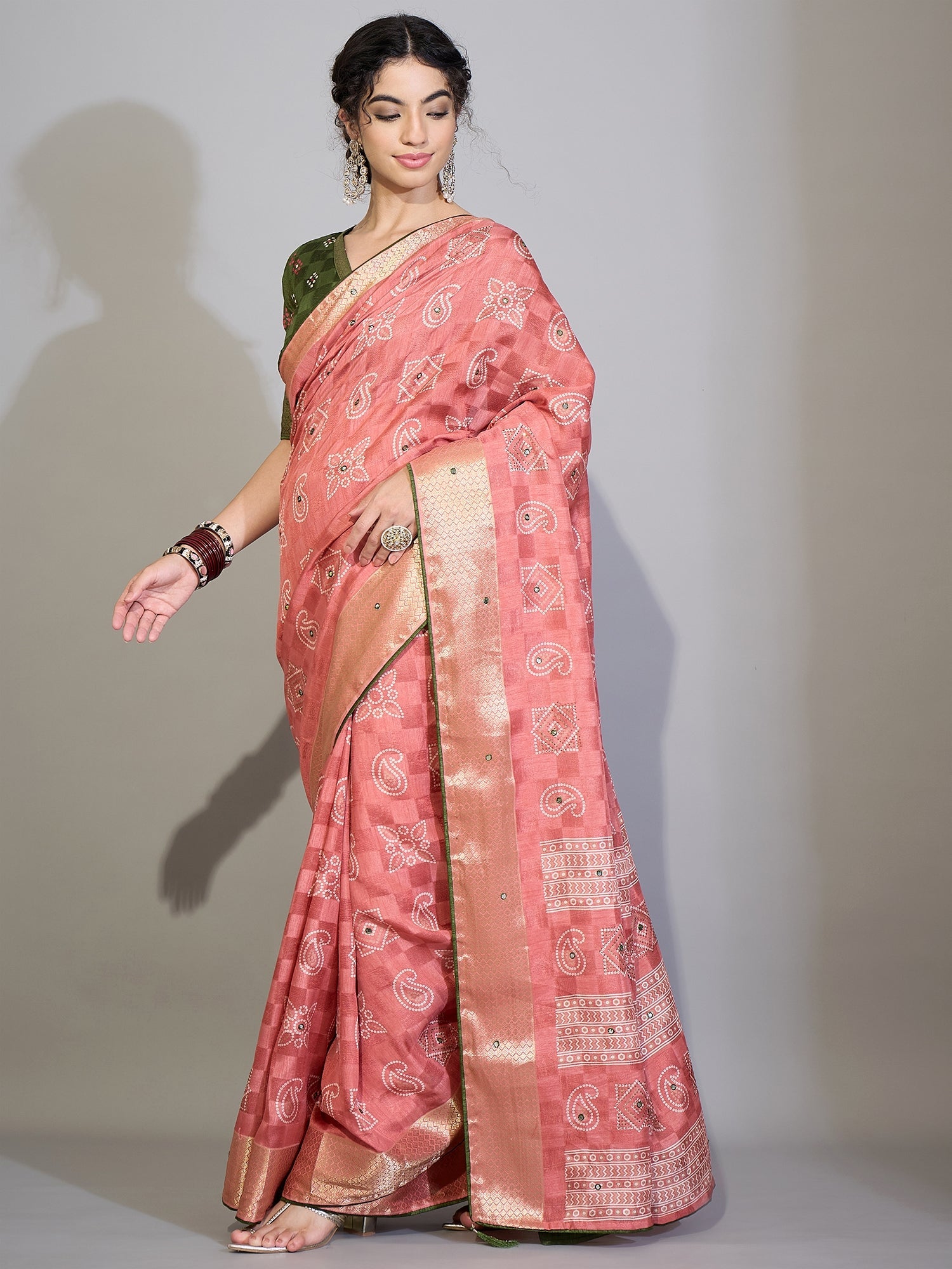Light Pink Cotton Blend Saree with Zari Stripes - Ressa