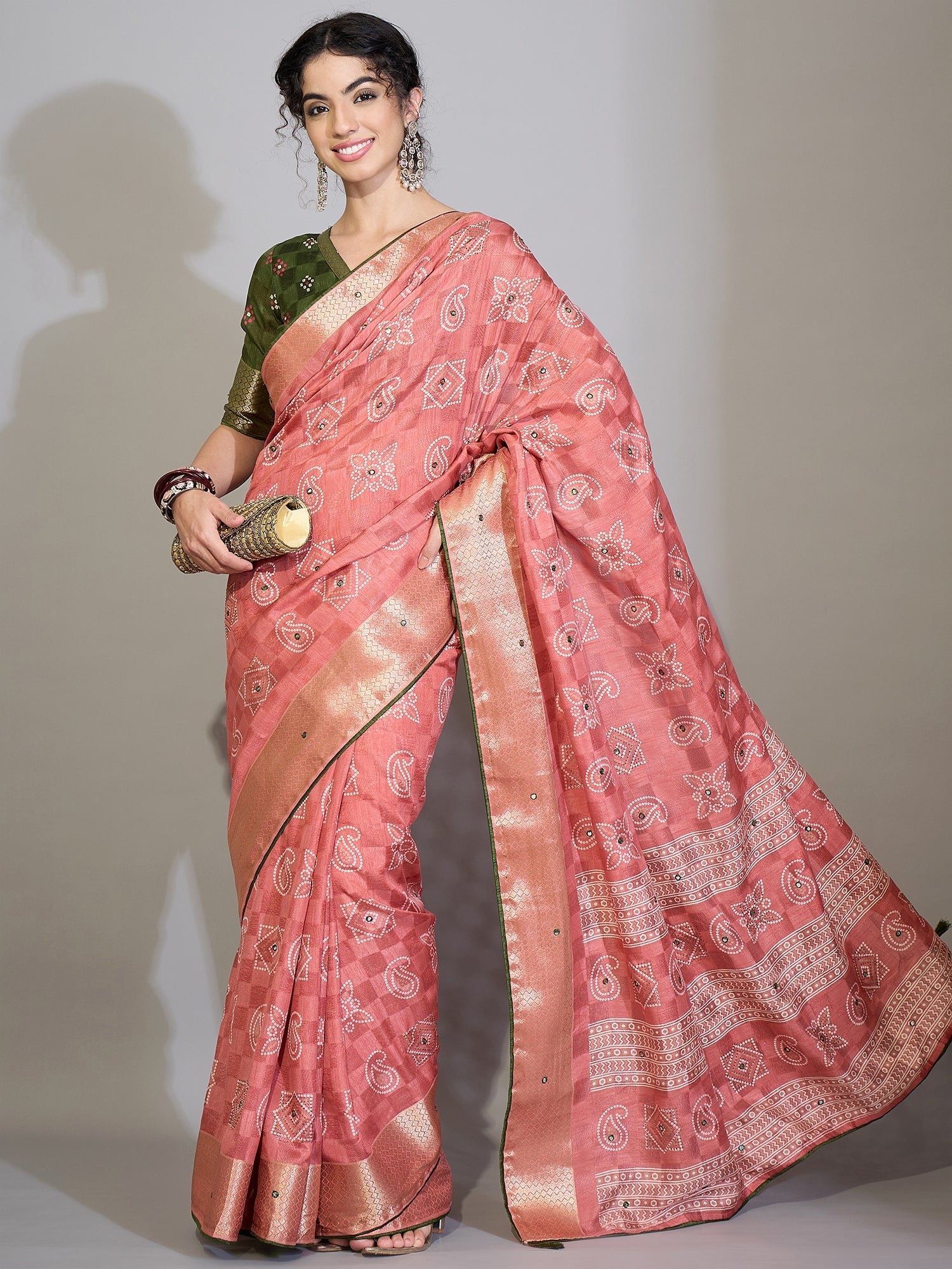 Light Pink Cotton Blend Saree with Zari Stripes - Ressa