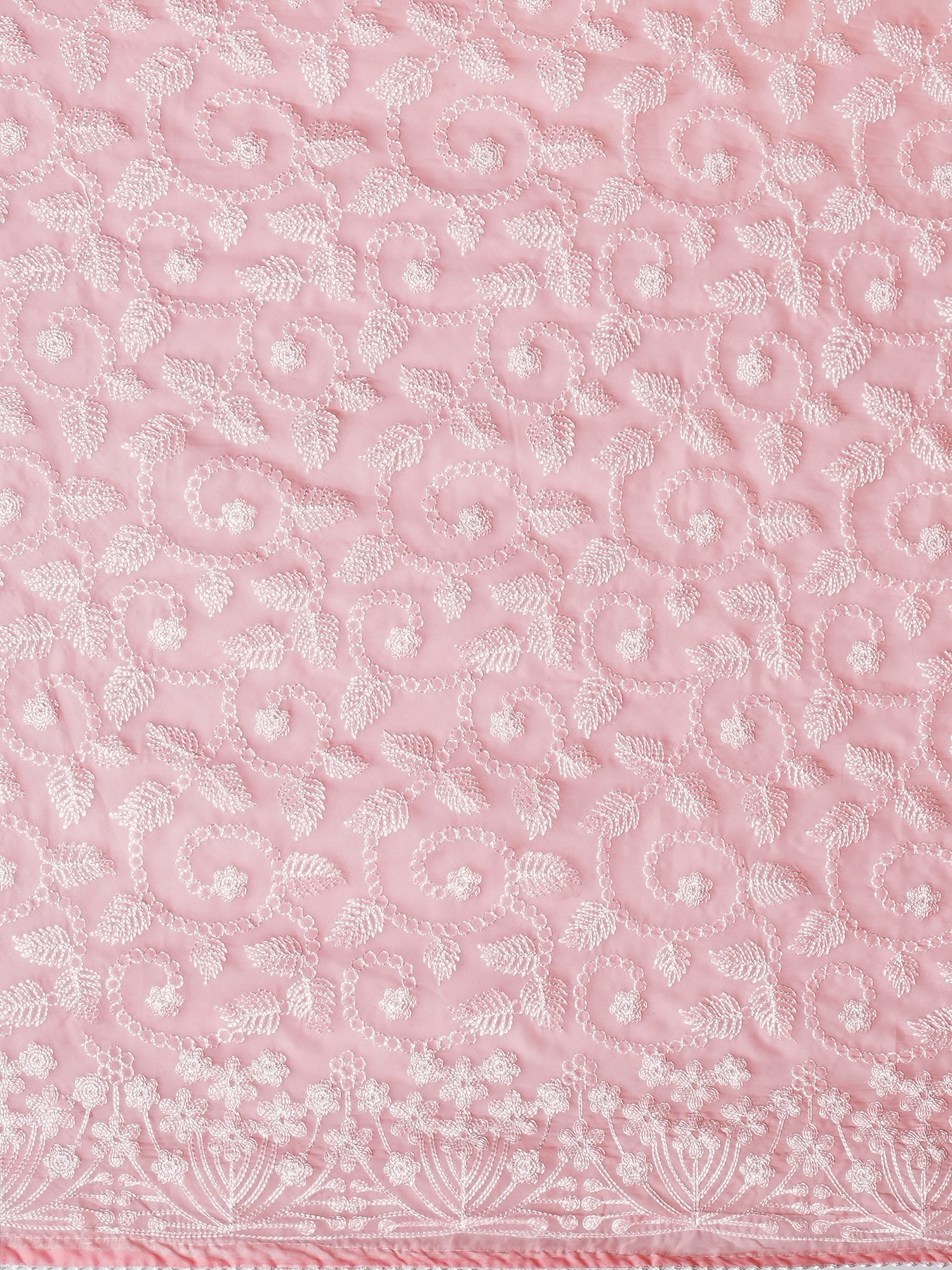 Light Pink Organza All-over White Floral Embroidery Scalloped Border Designer Blouse Saree - Ressa