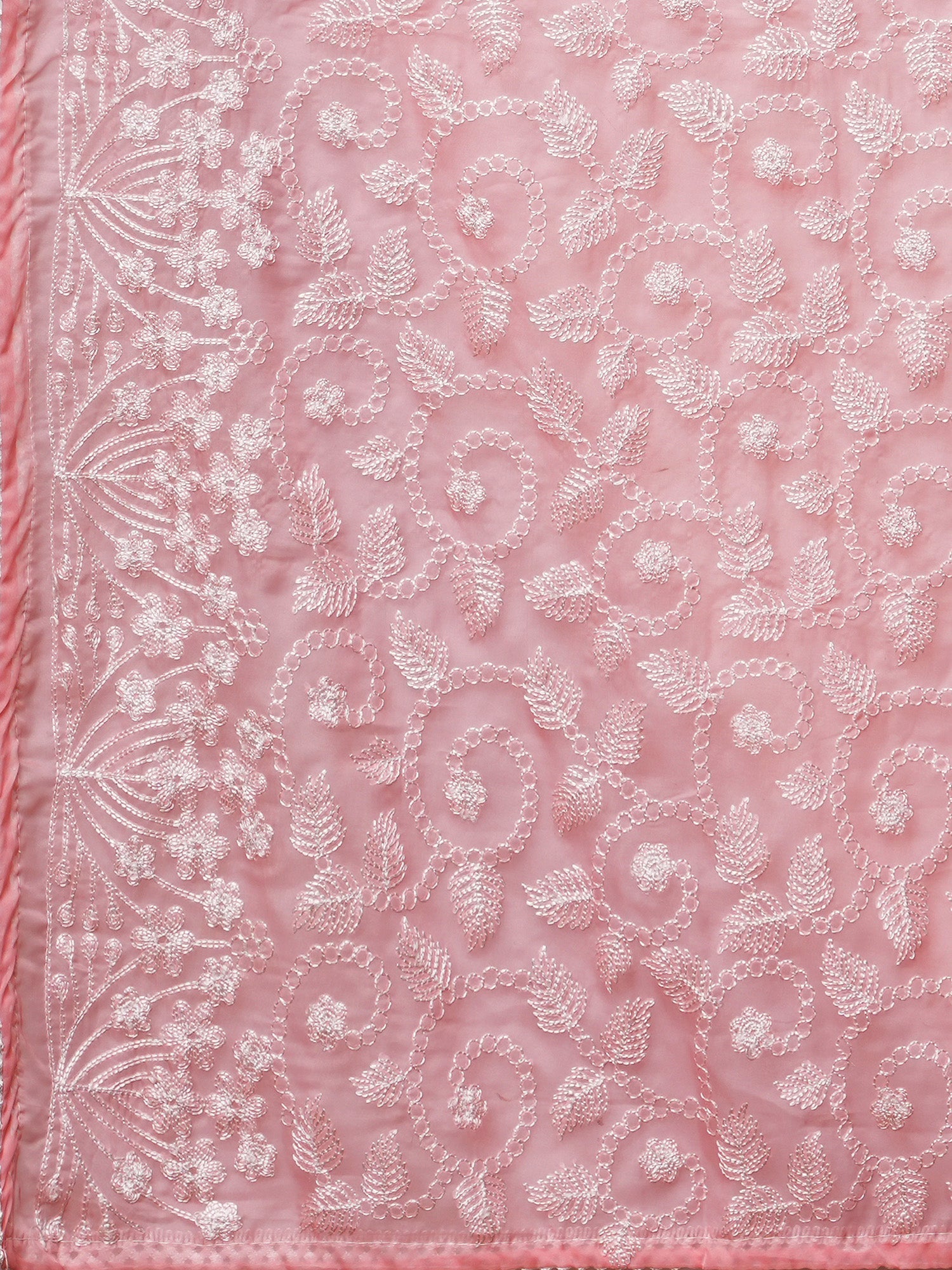 Light Pink Organza All-over White Floral Embroidery Scalloped Border Designer Blouse Saree - Ressa