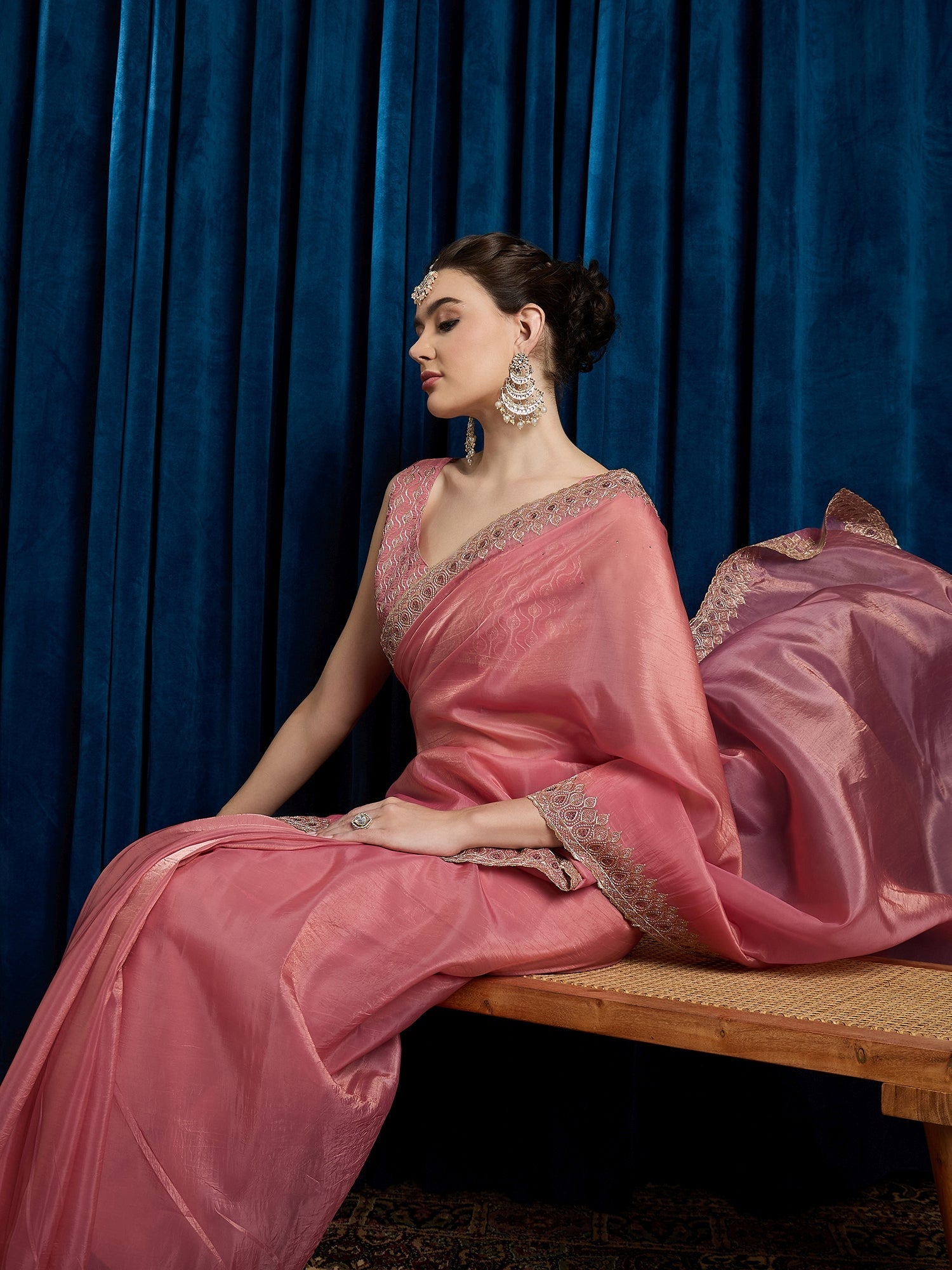 Light Pink Paper Silk Embroidered Border Saree - Ressa