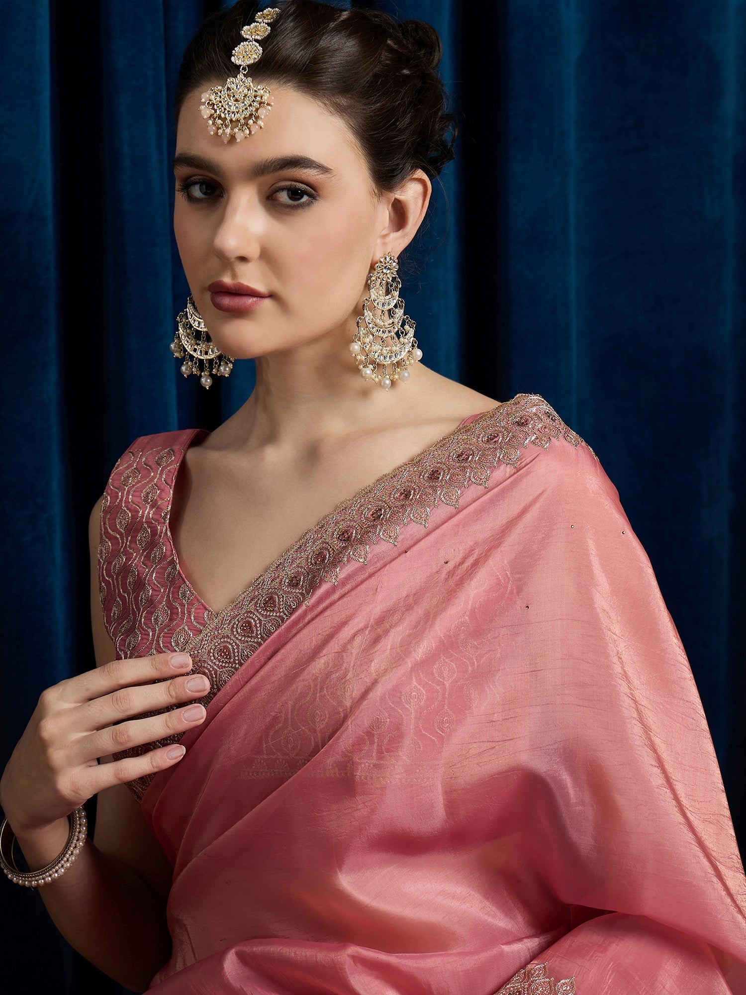 Light Pink Paper Silk Embroidered Border Saree - Ressa