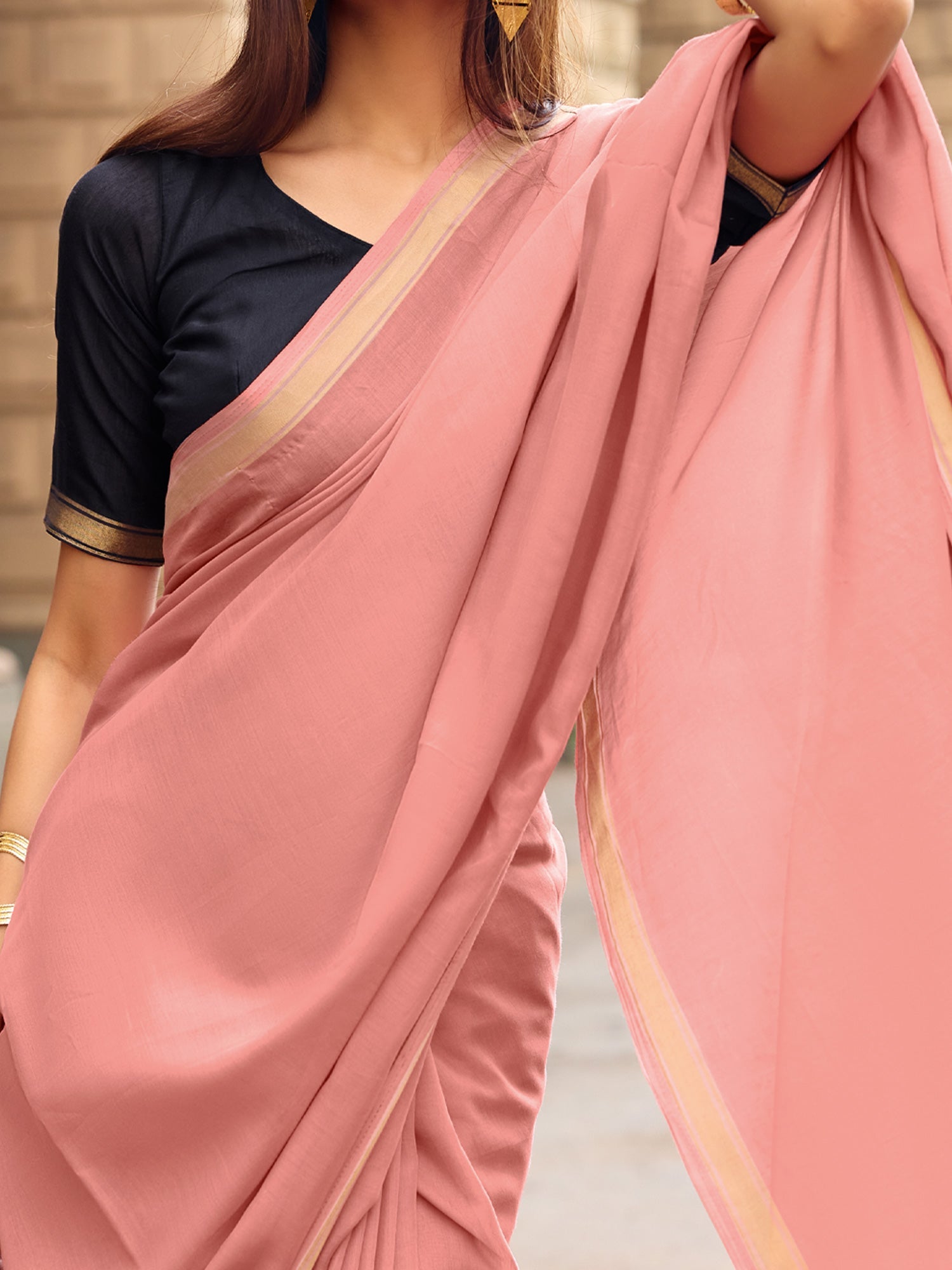 light pink Tissue Silk Saree with Zari Stripes - Ressa