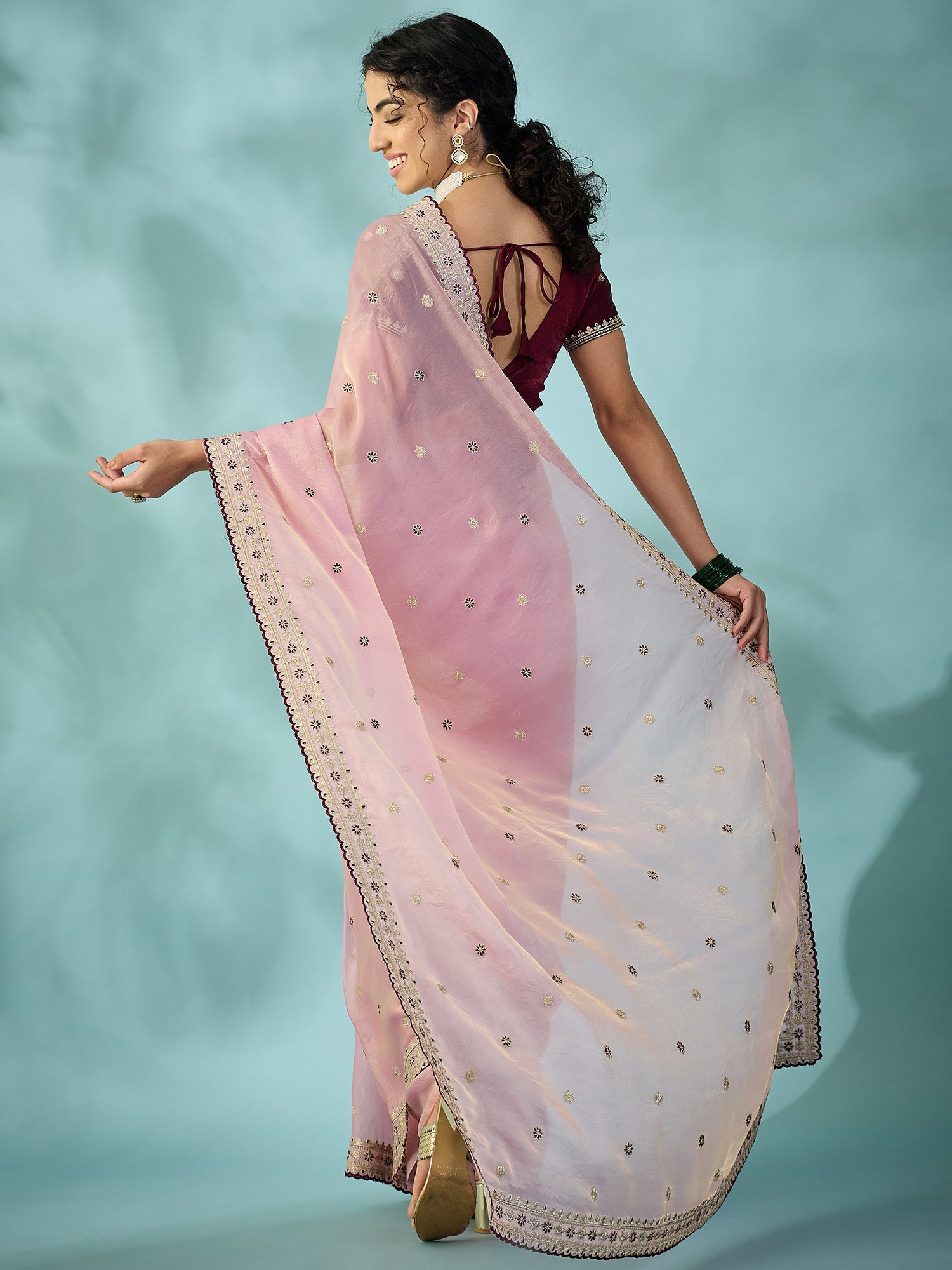 Light Pink Tissue Silk Saree with Zari Stripes - Ressa