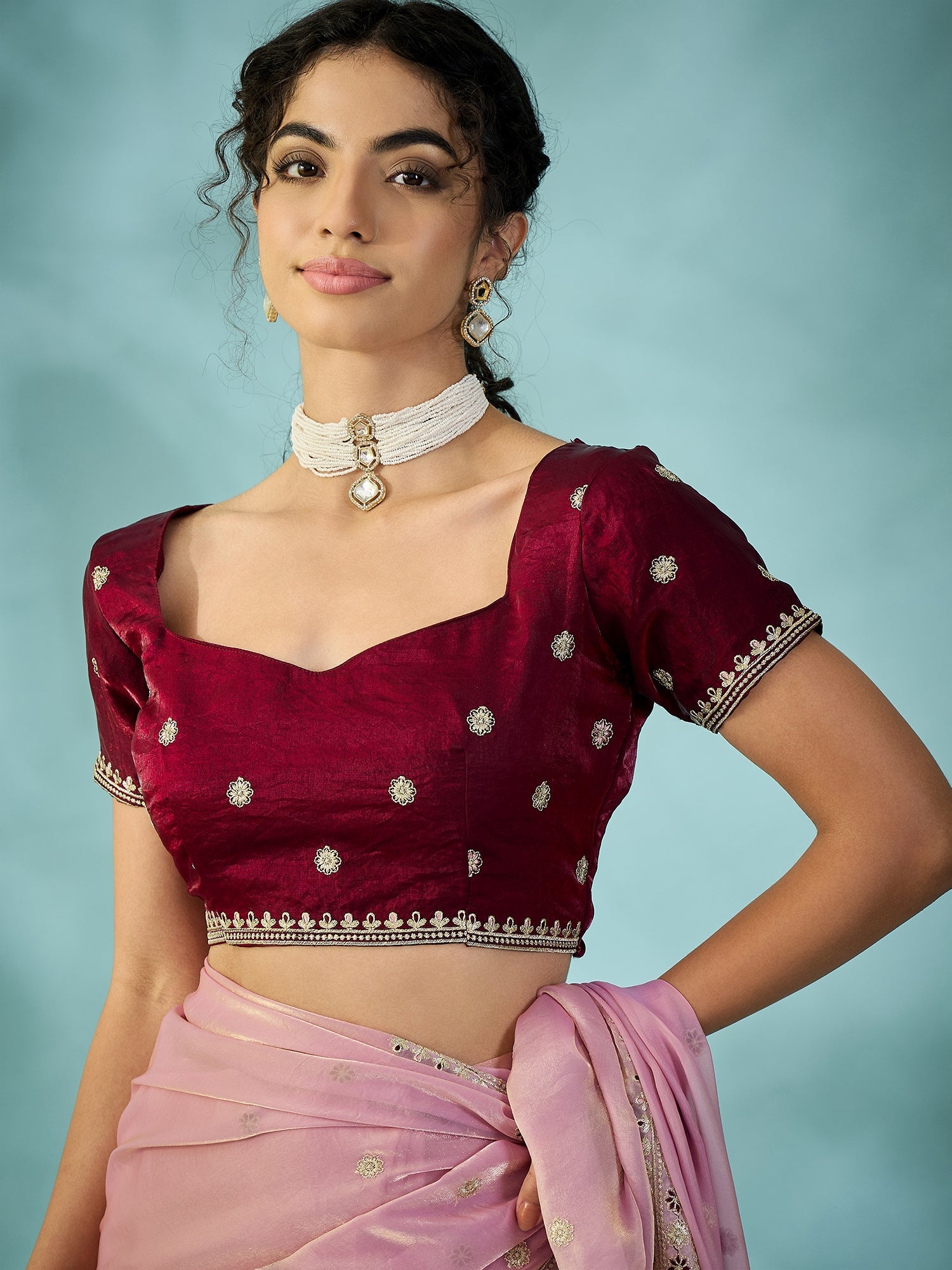 Light Pink Tissue Silk Saree with Zari Stripes - Ressa