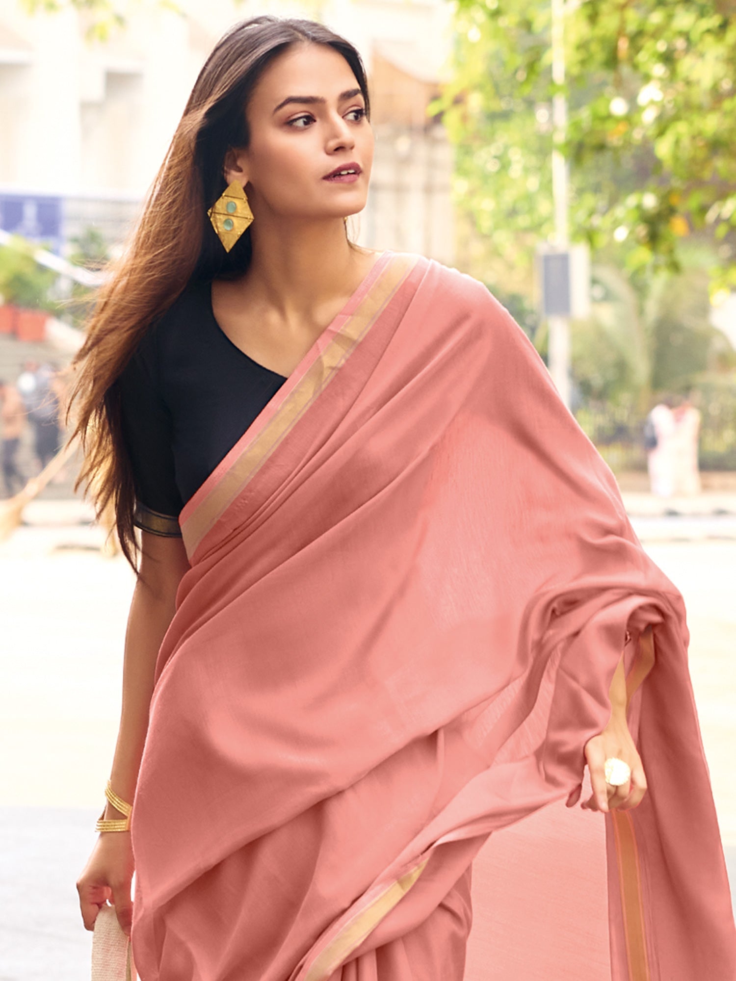 light pink Tissue Silk Saree with Zari Stripes - Ressa