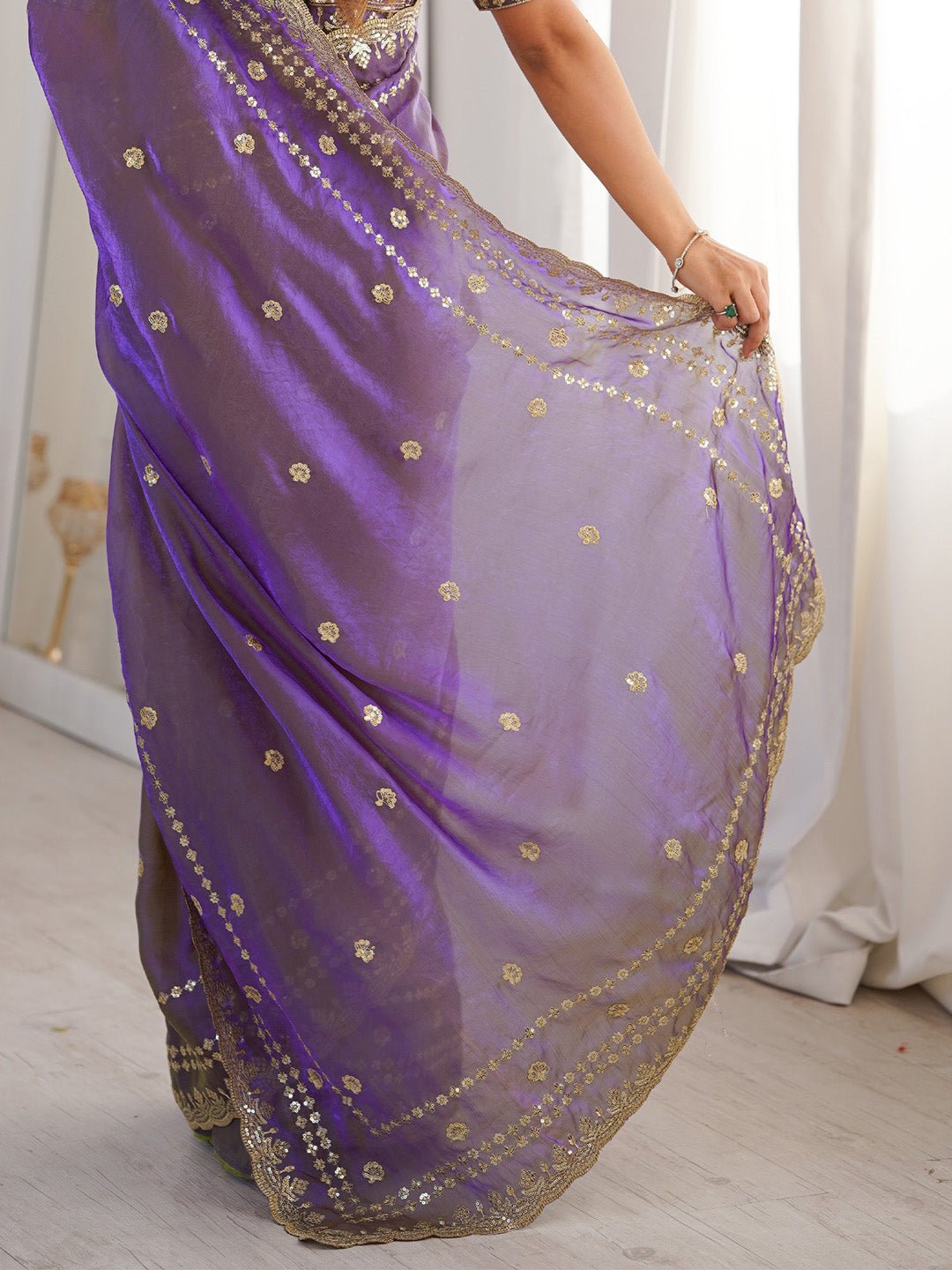 Light Purple Satin Emblished Party Wear Saree - Ressa