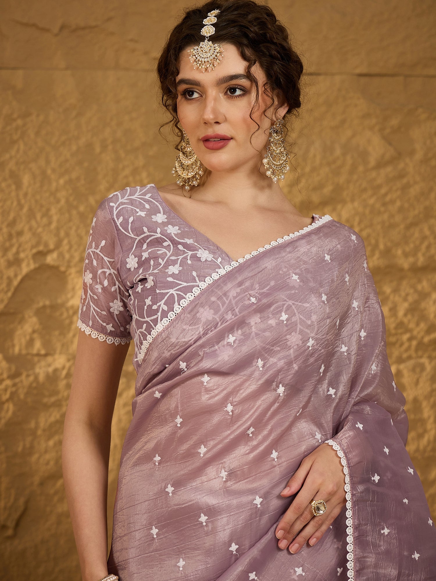 Lilac Chiffon Thread Work Saree - Ressa