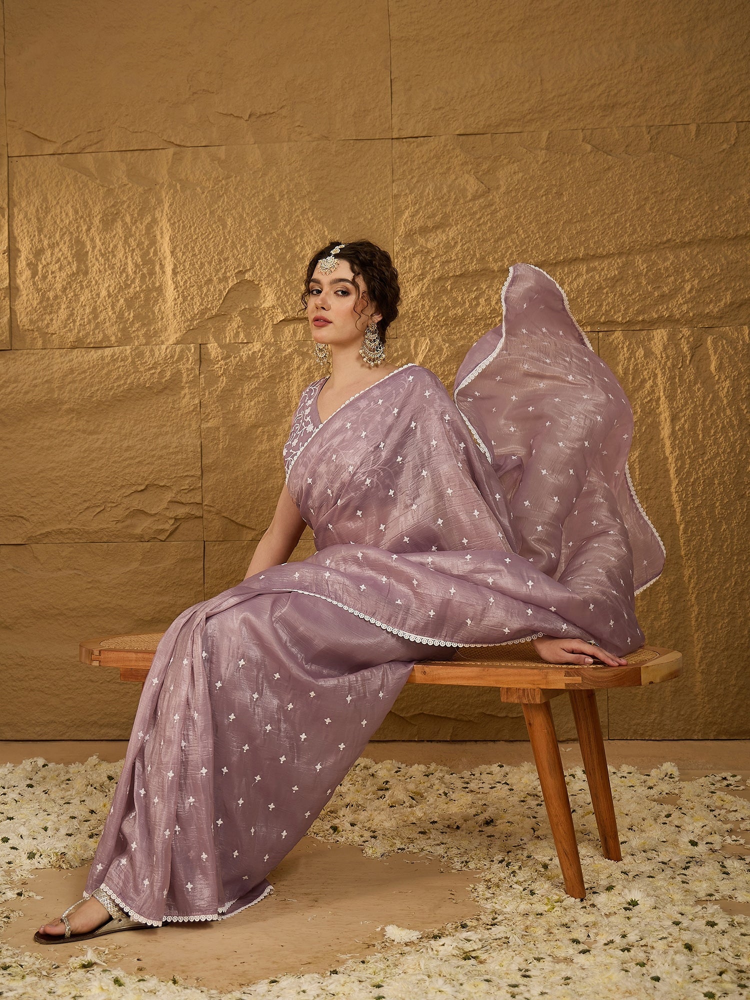 Lilac Chiffon Thread Work Saree - Ressa