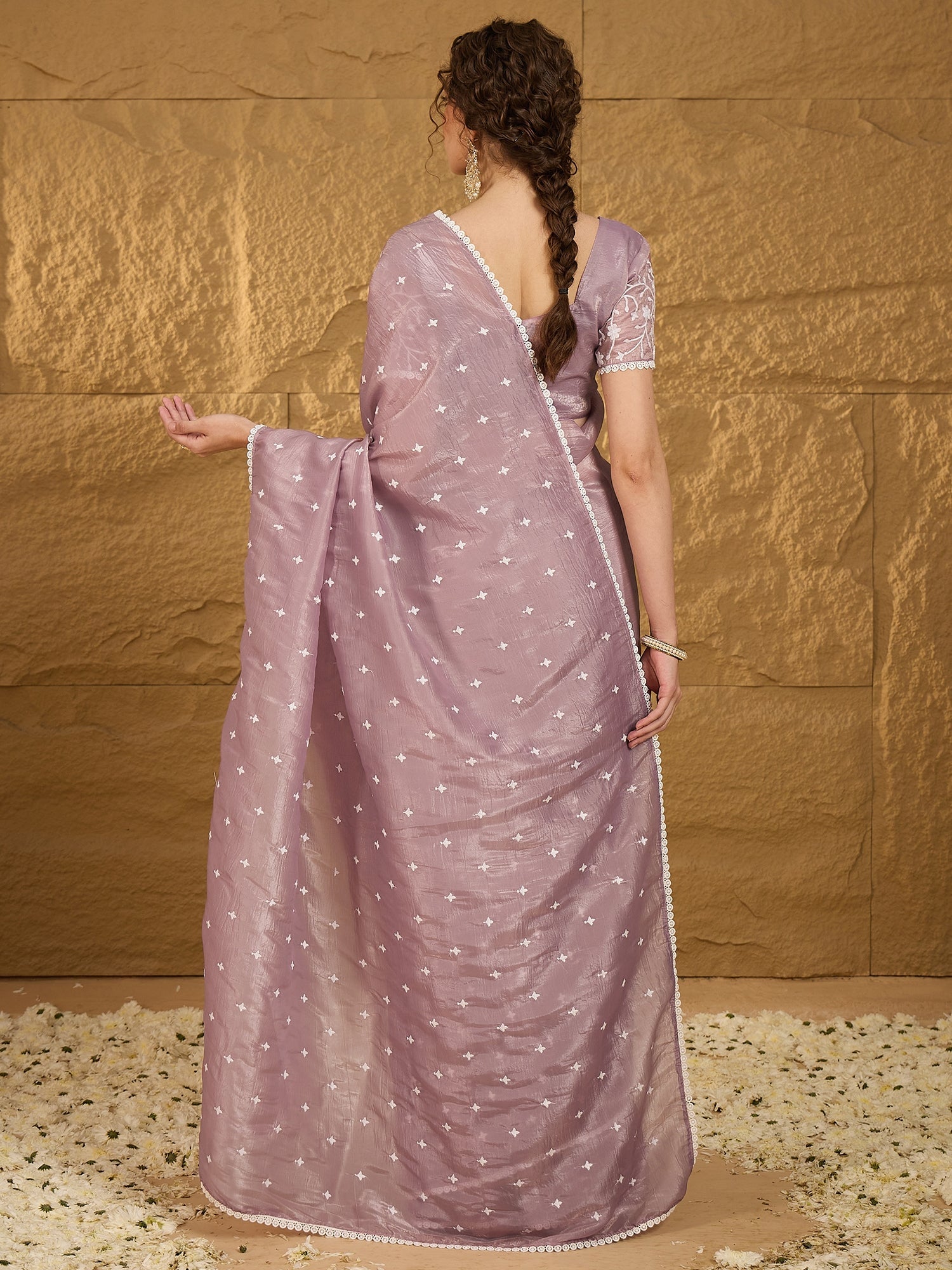 Lilac Chiffon Thread Work Saree - Ressa