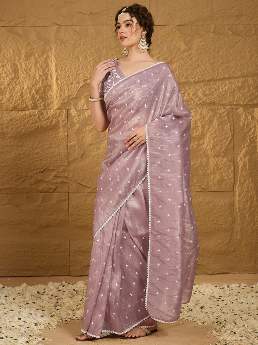 Lilac Chiffon Thread Work Saree - Ressa