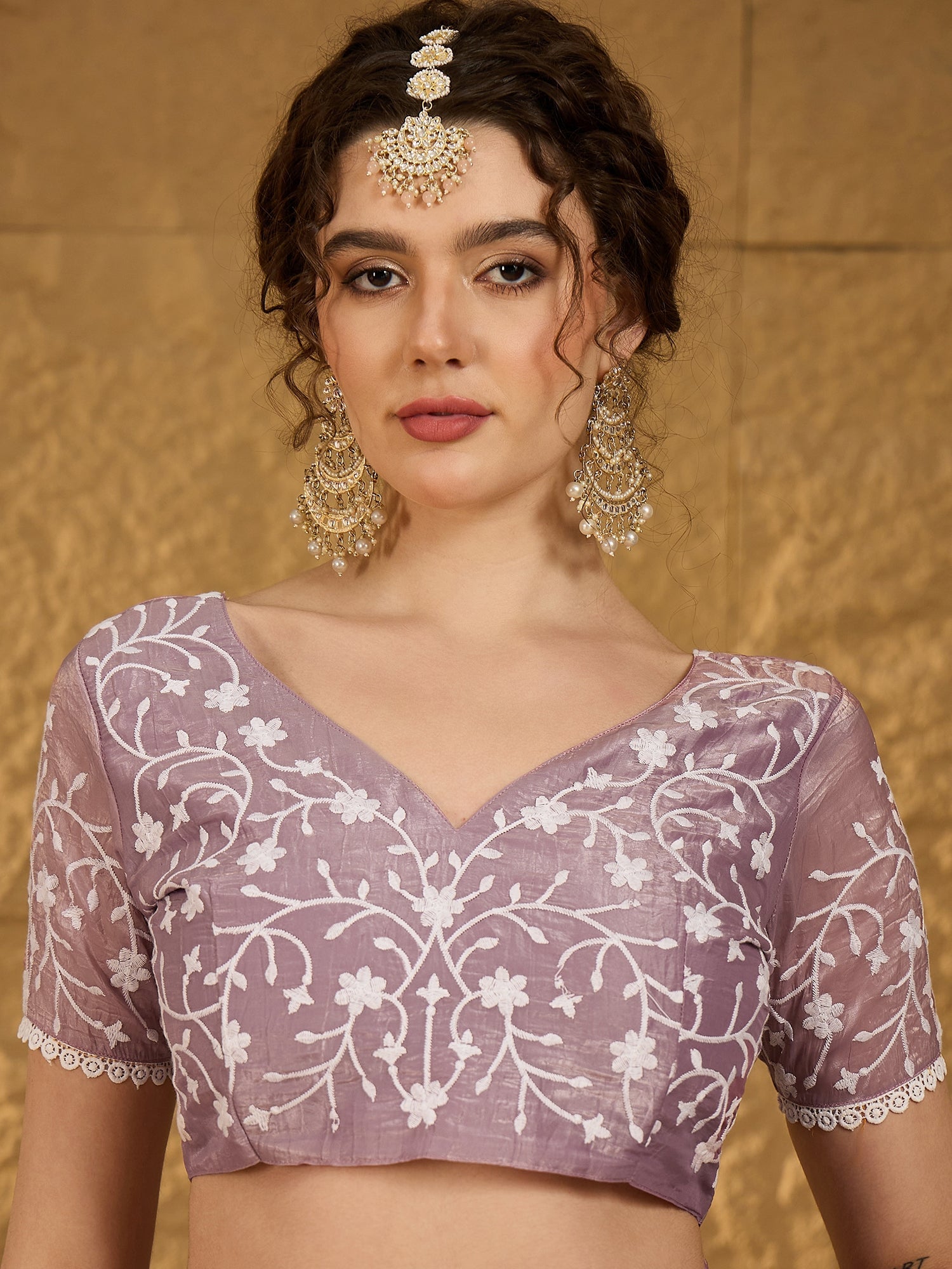 Lilac Chiffon Thread Work Saree - Ressa