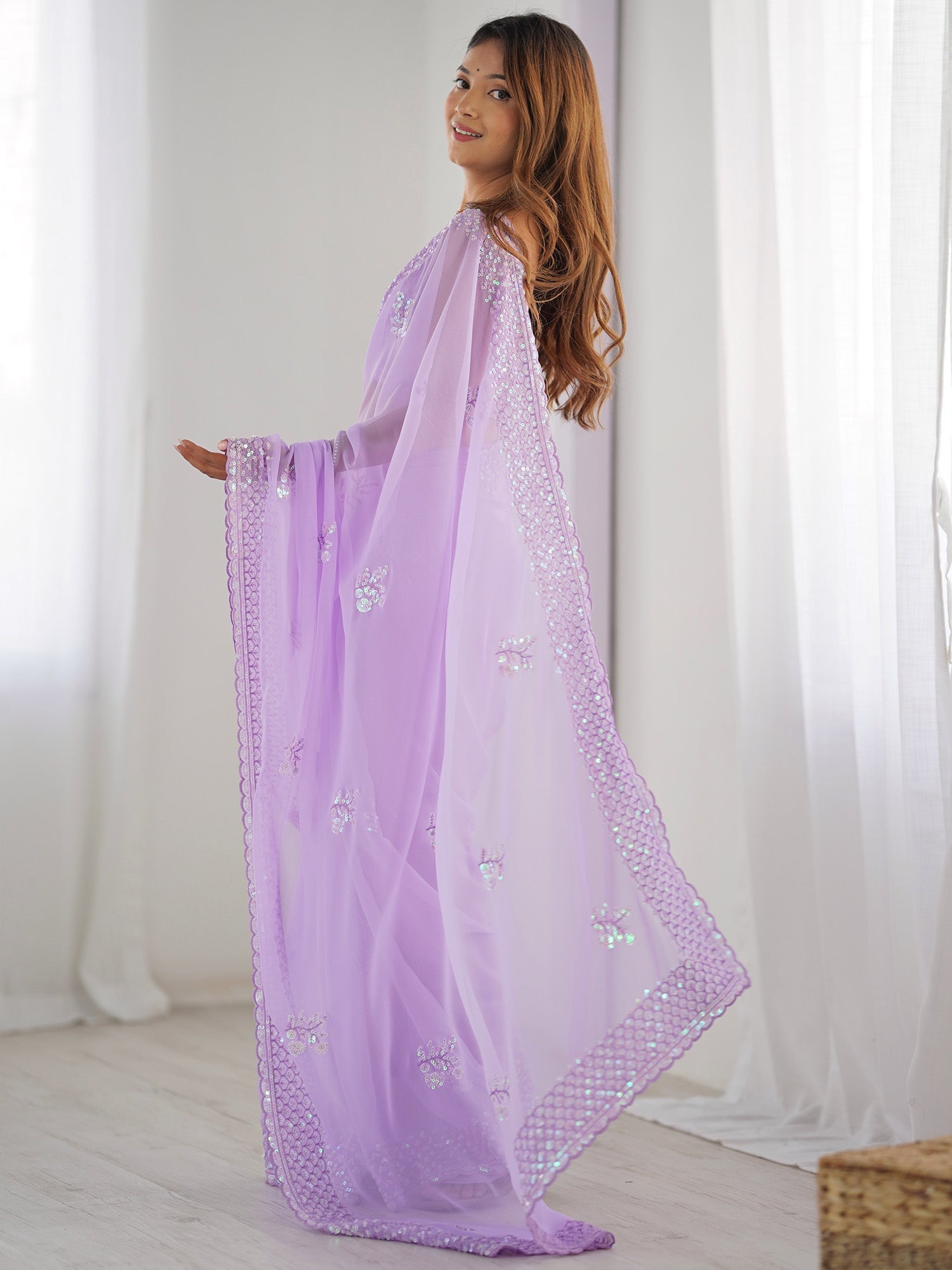 Lilac Georgette Sequin saree - Ressa