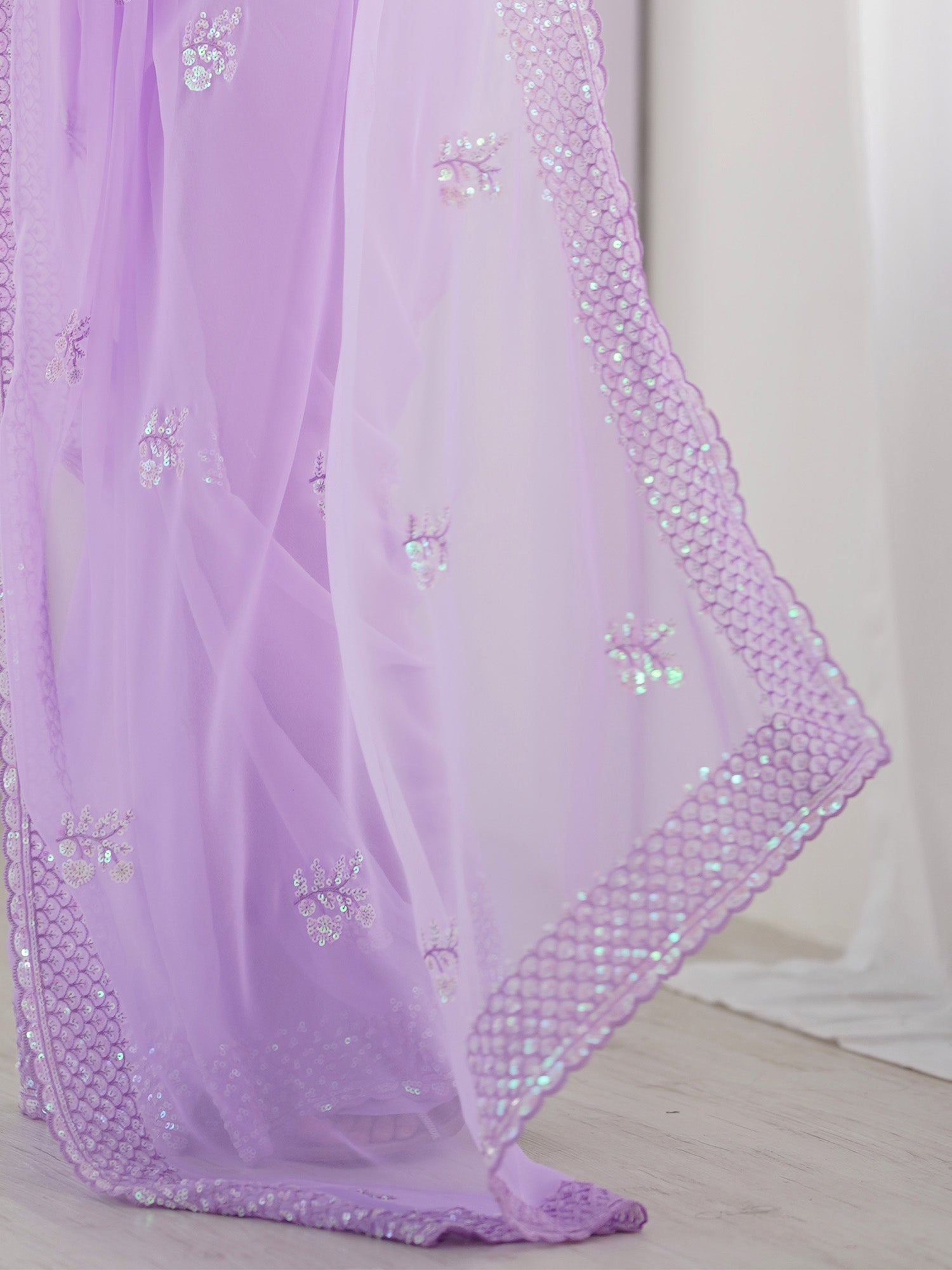 Lilac Georgette Sequin saree - Ressa