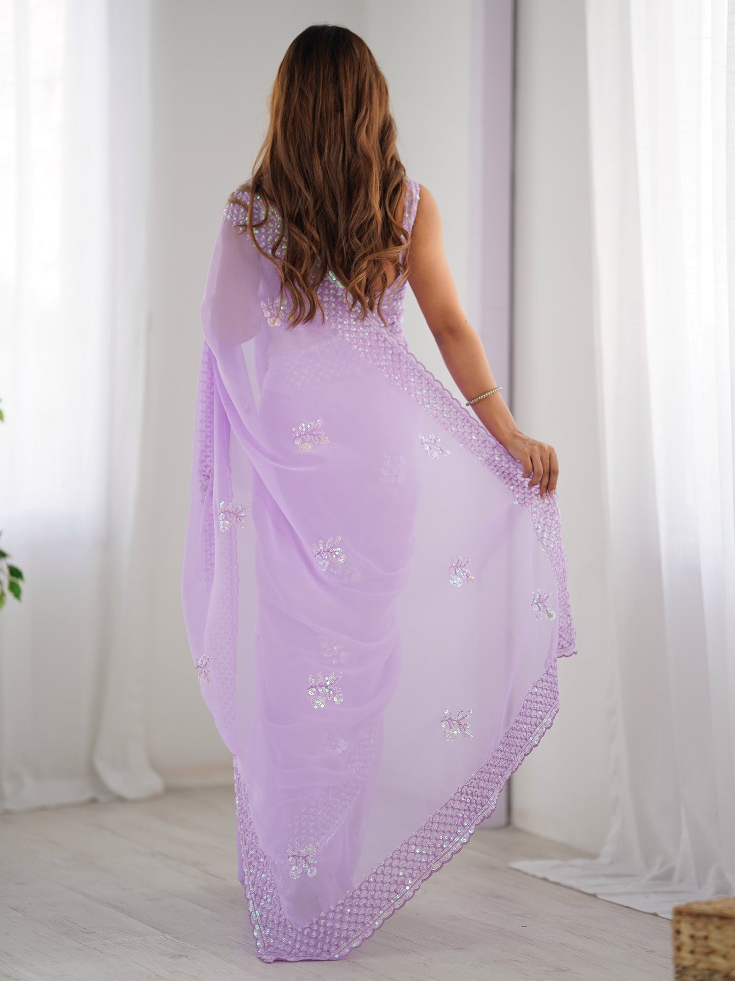 Lilac Georgette Sequin saree - Ressa