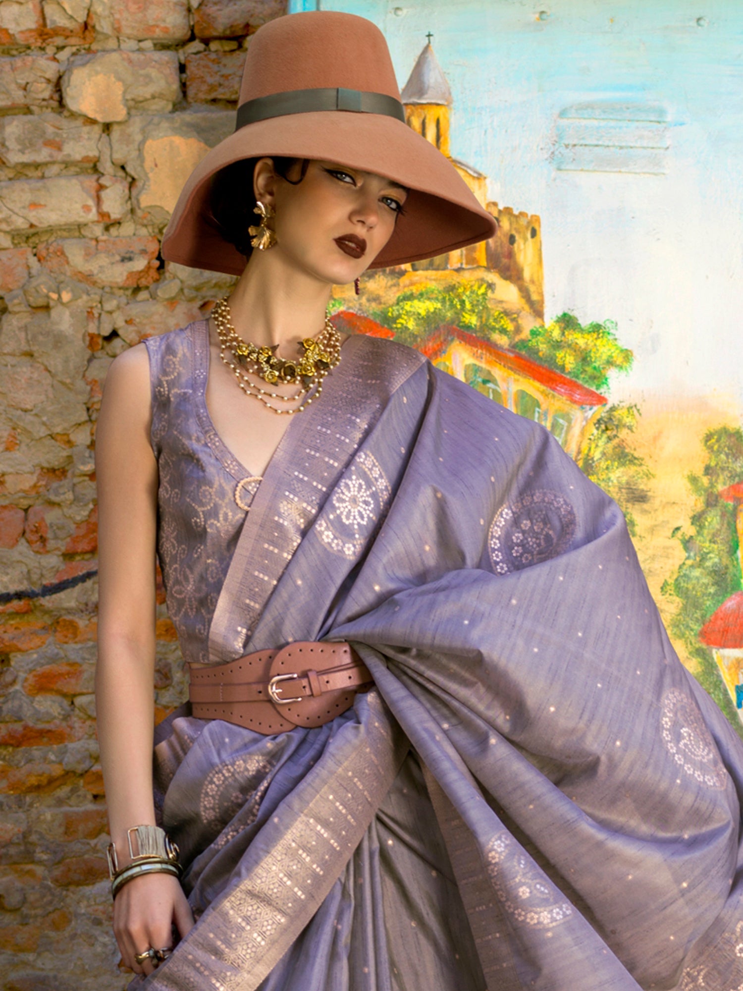 Lilac Grey Banarasi Silk Blend Saree - Ressa