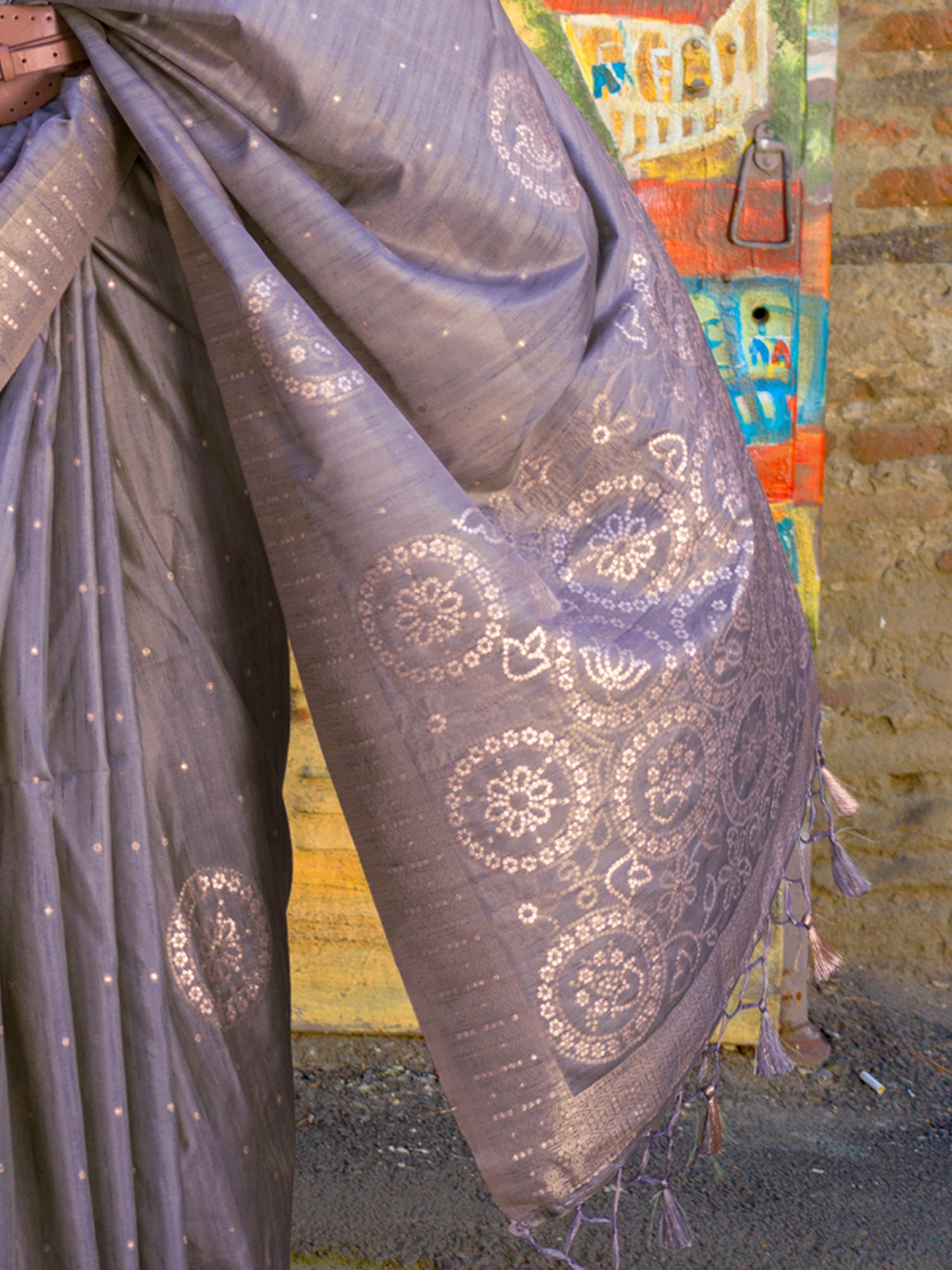 Lilac Grey Banarasi Silk Blend Saree - Ressa