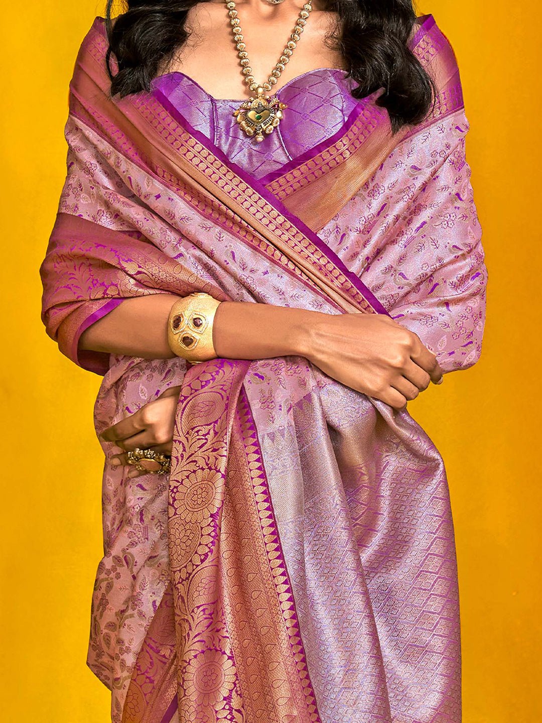 Lilac Kanjivaram Silk Zari Work Woven Saree - Ressa