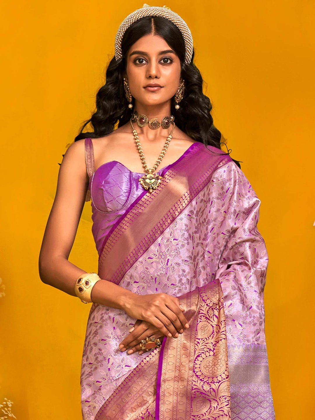 Lilac Kanjivaram Silk Zari Work Woven Saree - Ressa