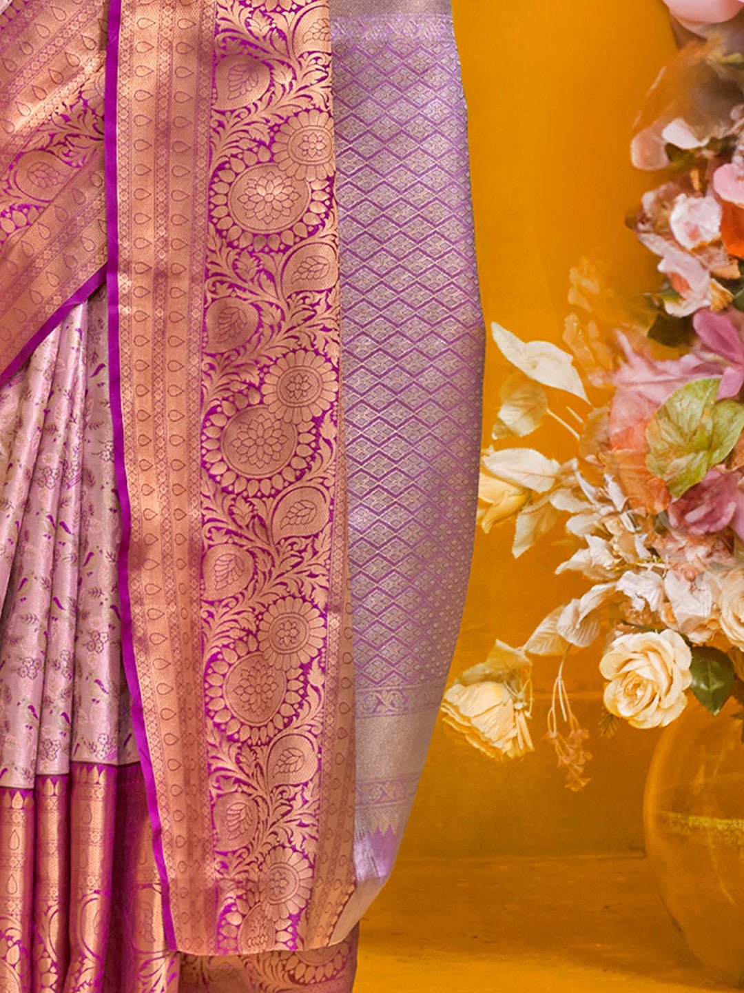 Lilac Kanjivaram Silk Zari Work Woven Saree - Ressa
