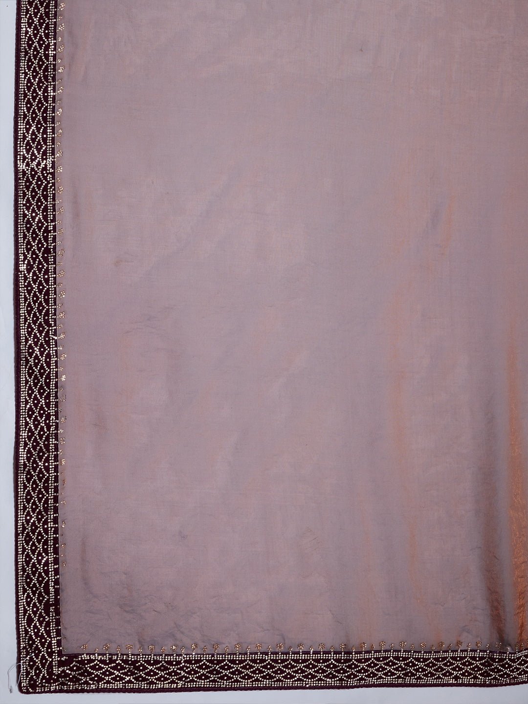 Lilac & Lavender Shimmer Satin Organza Embroidered Border Wine Contrast Blouse Saree - Ressa