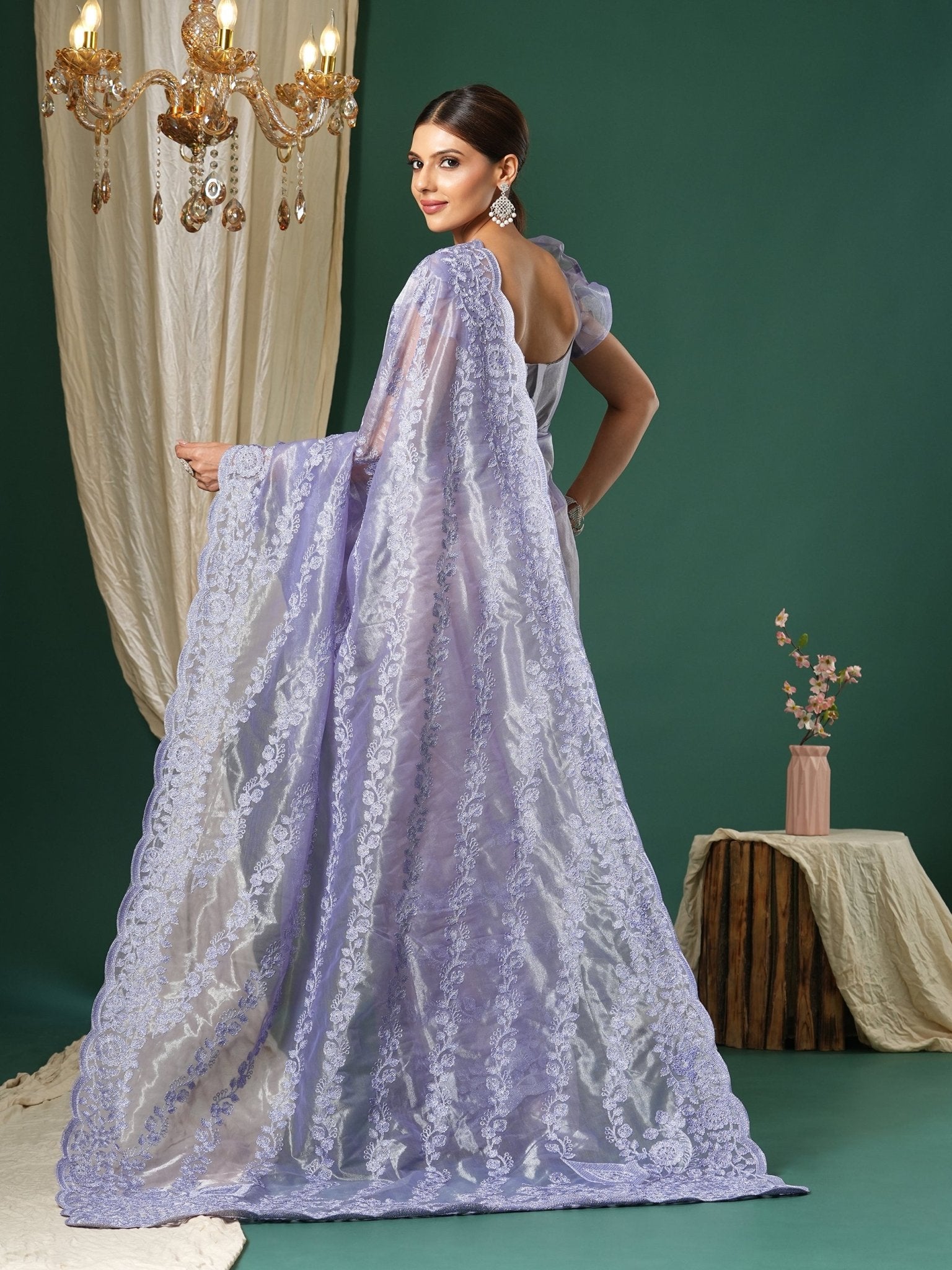 Lilac Supernet Embroidered Saree - Ressa