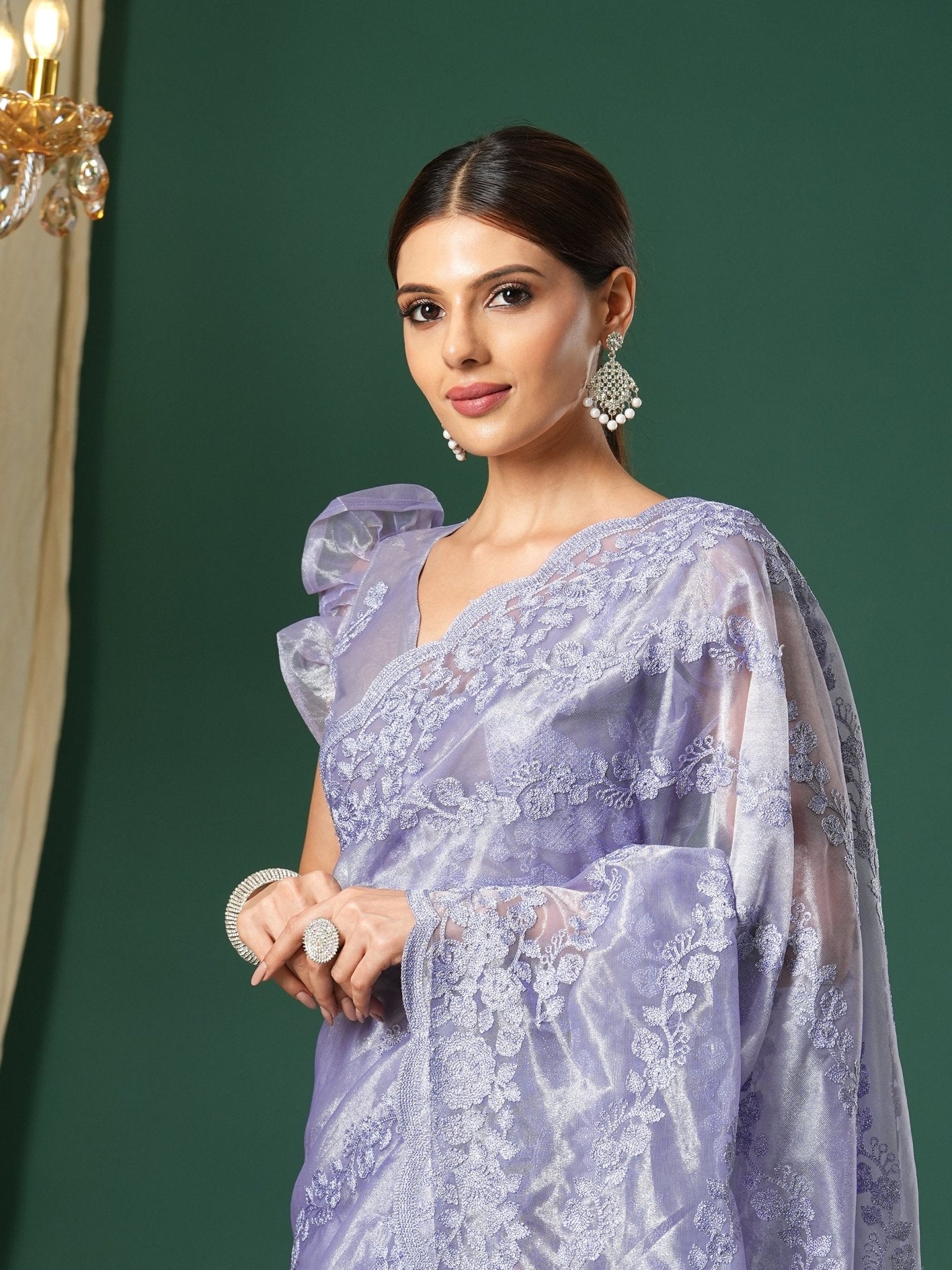 Lilac Supernet Embroidered Saree - Ressa