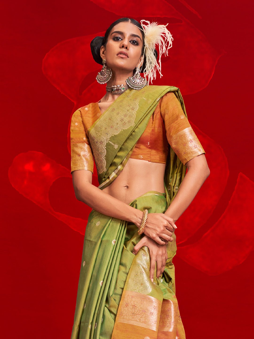 Lime Green Banarasi Weave Saree - Ressa