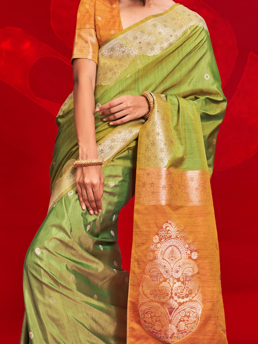 Lime Green Banarasi Weave Saree - Ressa