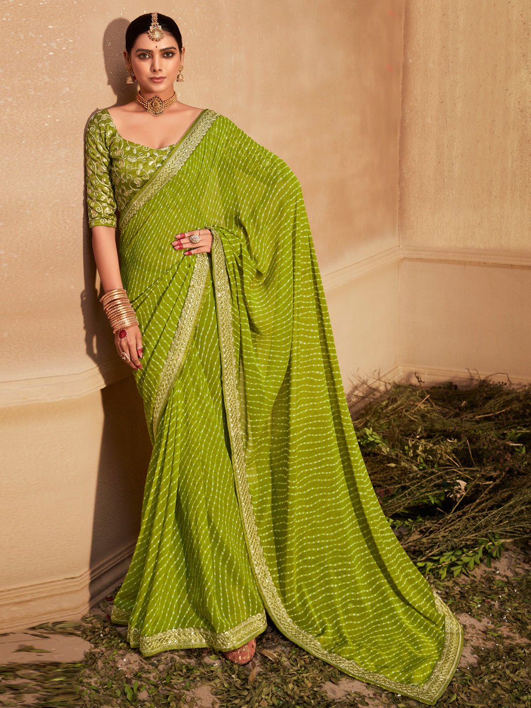 Lime Green Georgette Saree - Ressa
