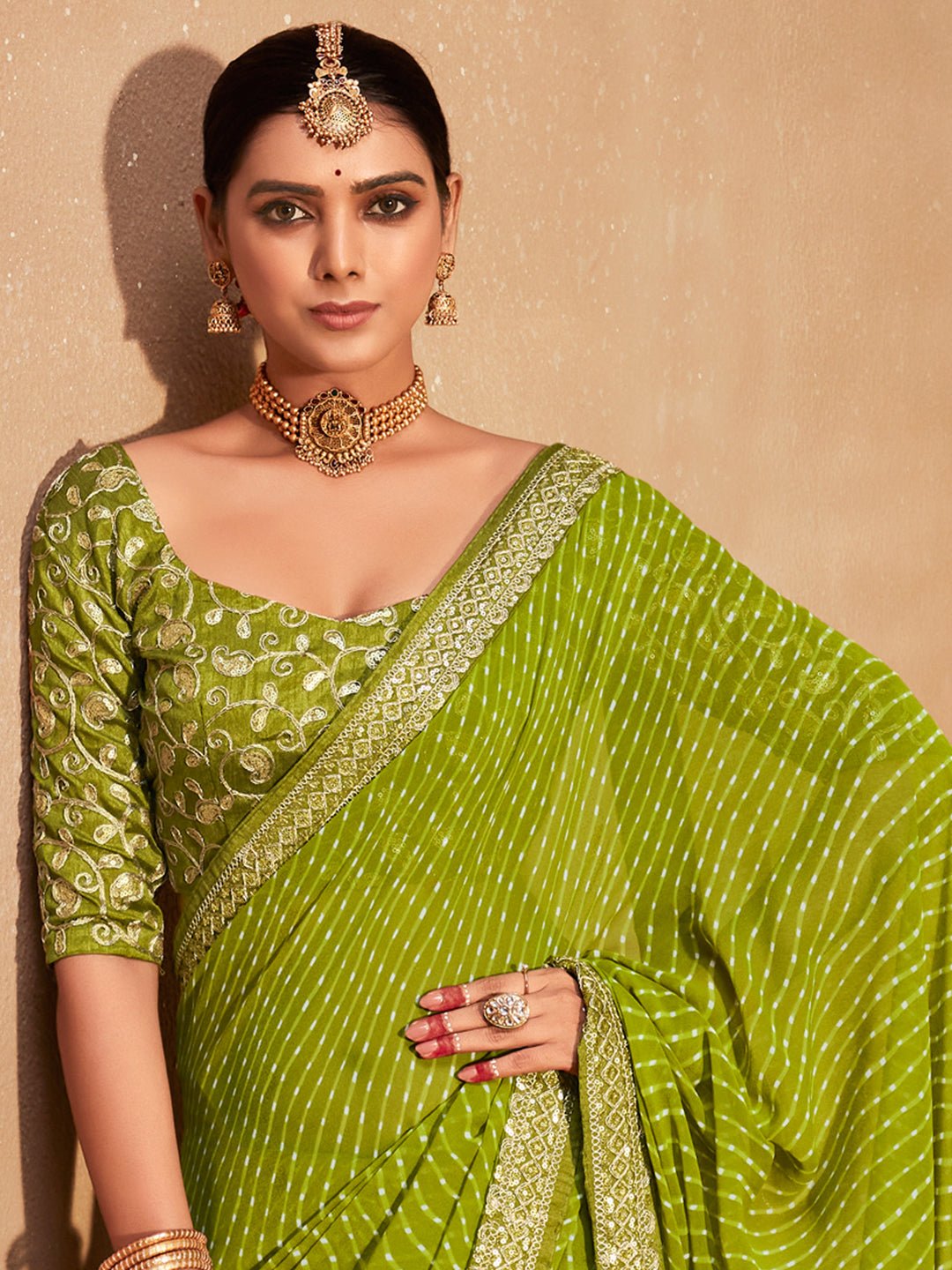 Lime Green Georgette Saree - Ressa