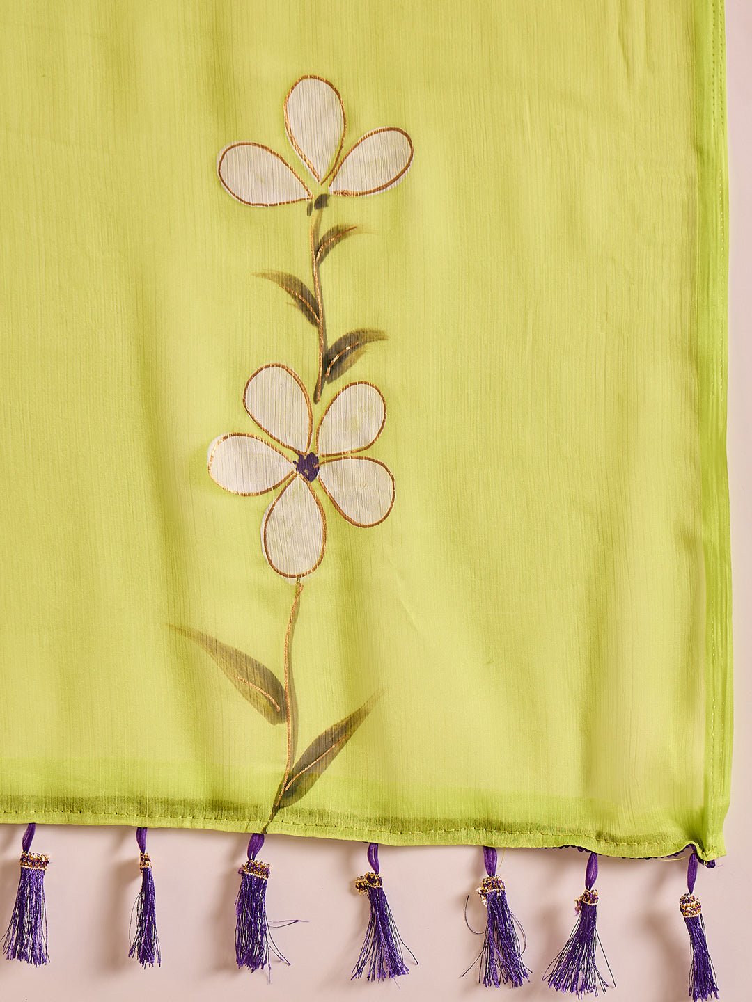 Lime Green Hand-Painted Saree - Ressa