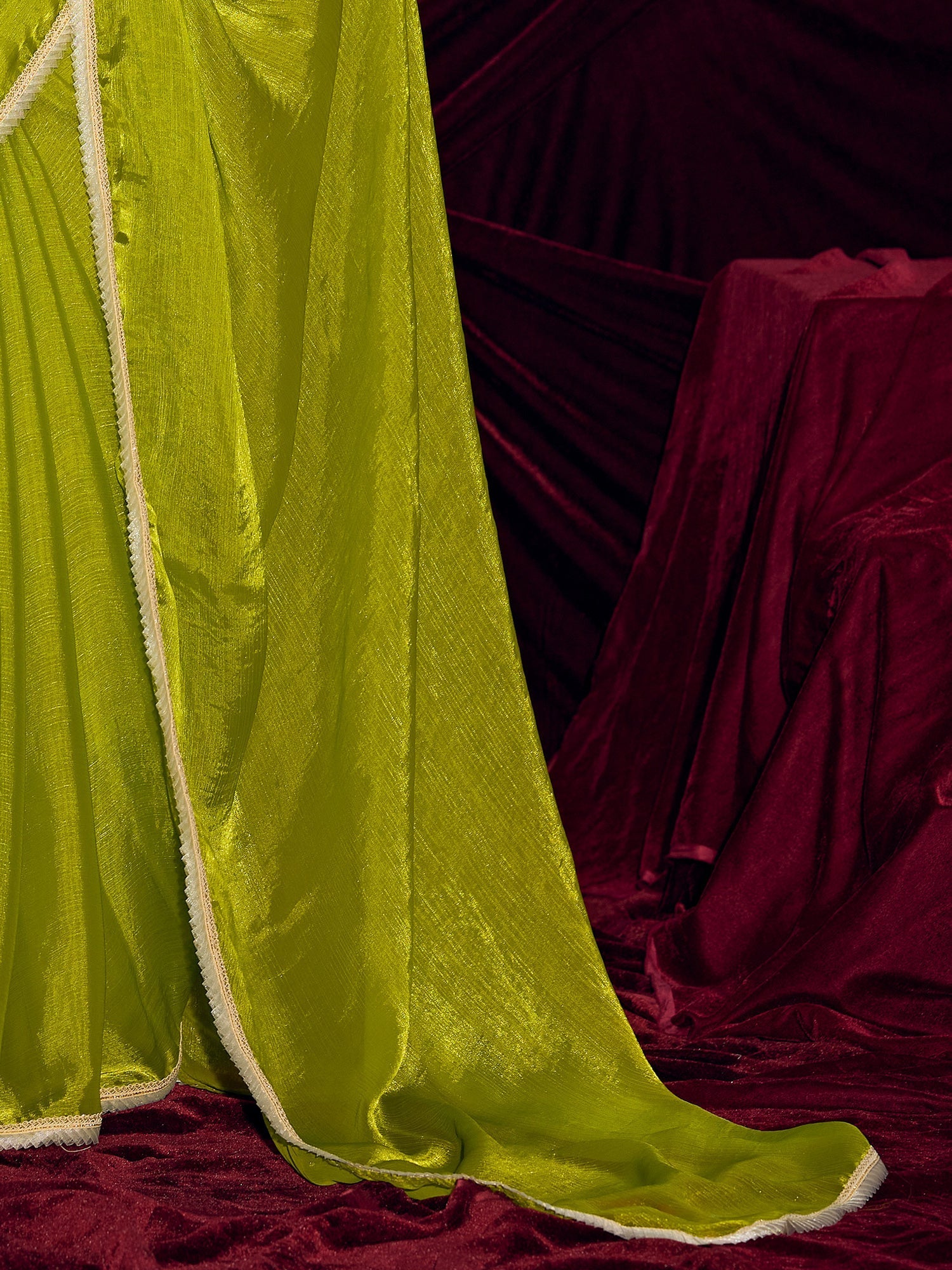 Lime Green Organza Saree with Embroidered Blouse - Ressa