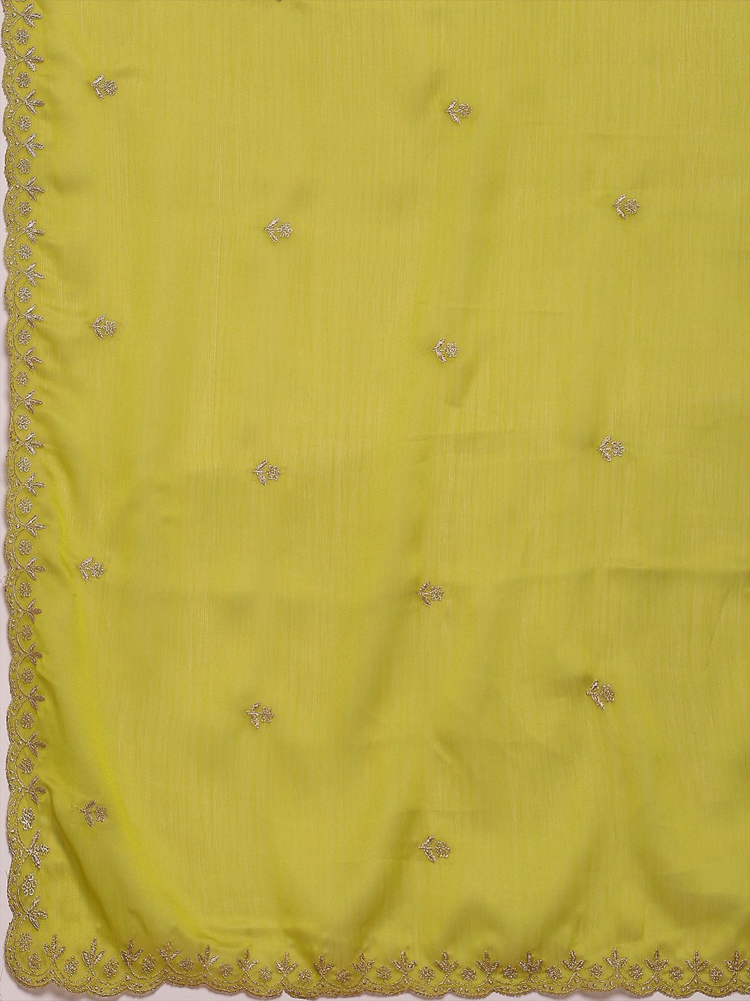 Lime Yellow Embroidered Satin Saree - Ressa