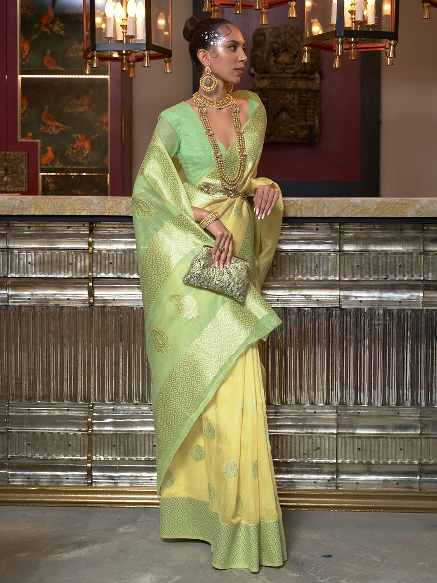Linen Zari Weaving Buta Work Saree - Ressa