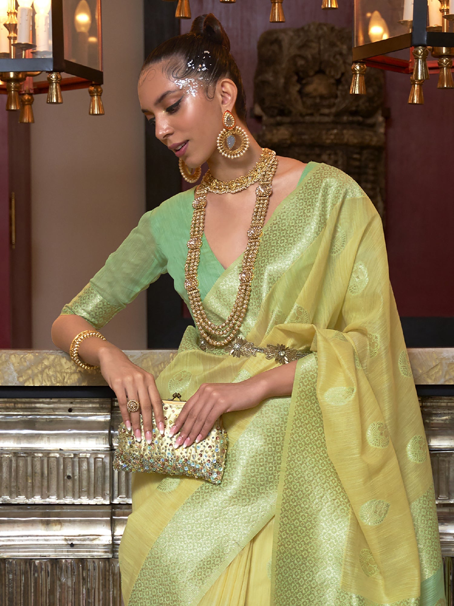 Linen Zari Weaving Buta Work Saree - Ressa