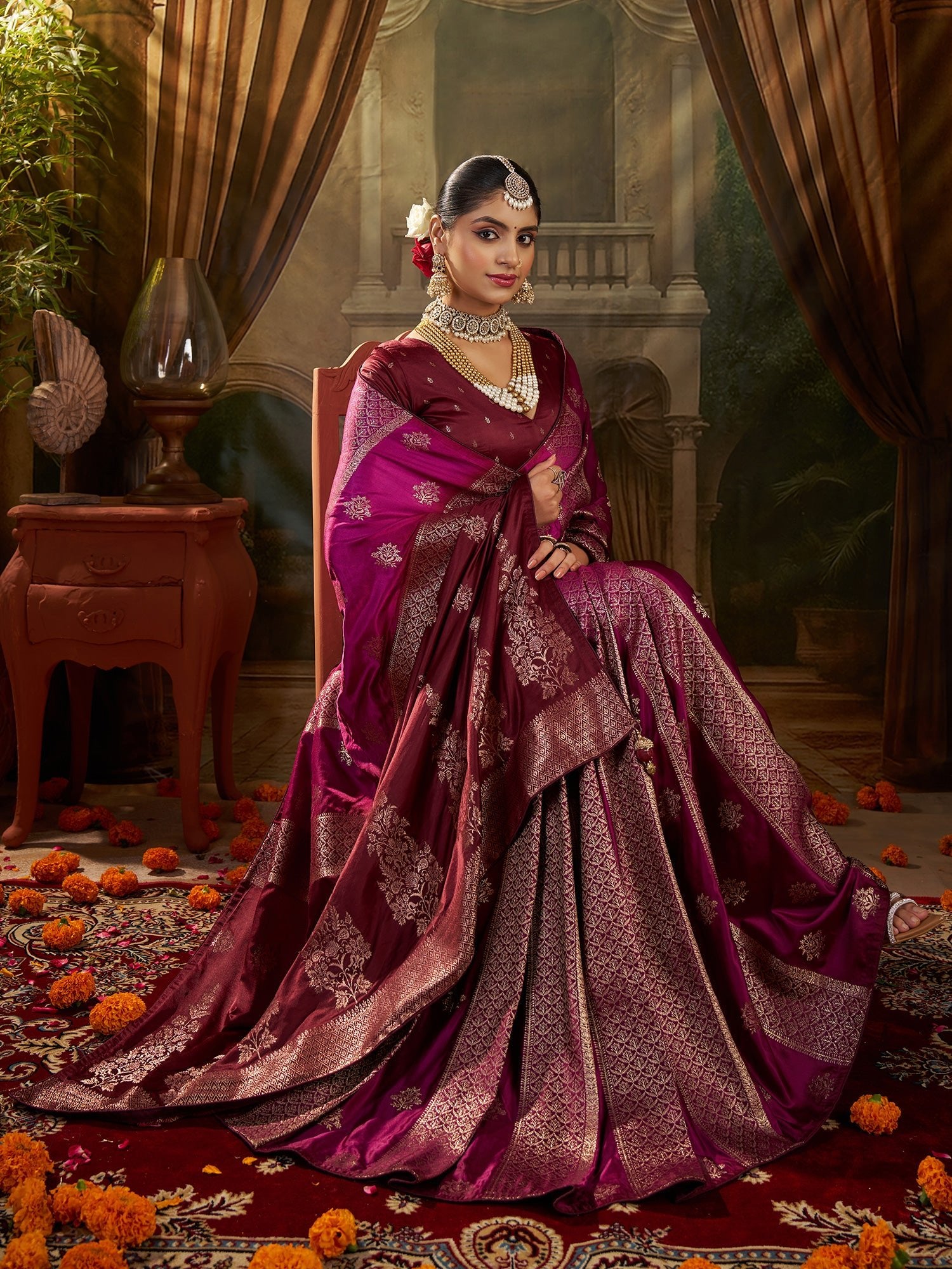 Magenta Banarasi Silk Heritage Zari Weave Saree - Ressa