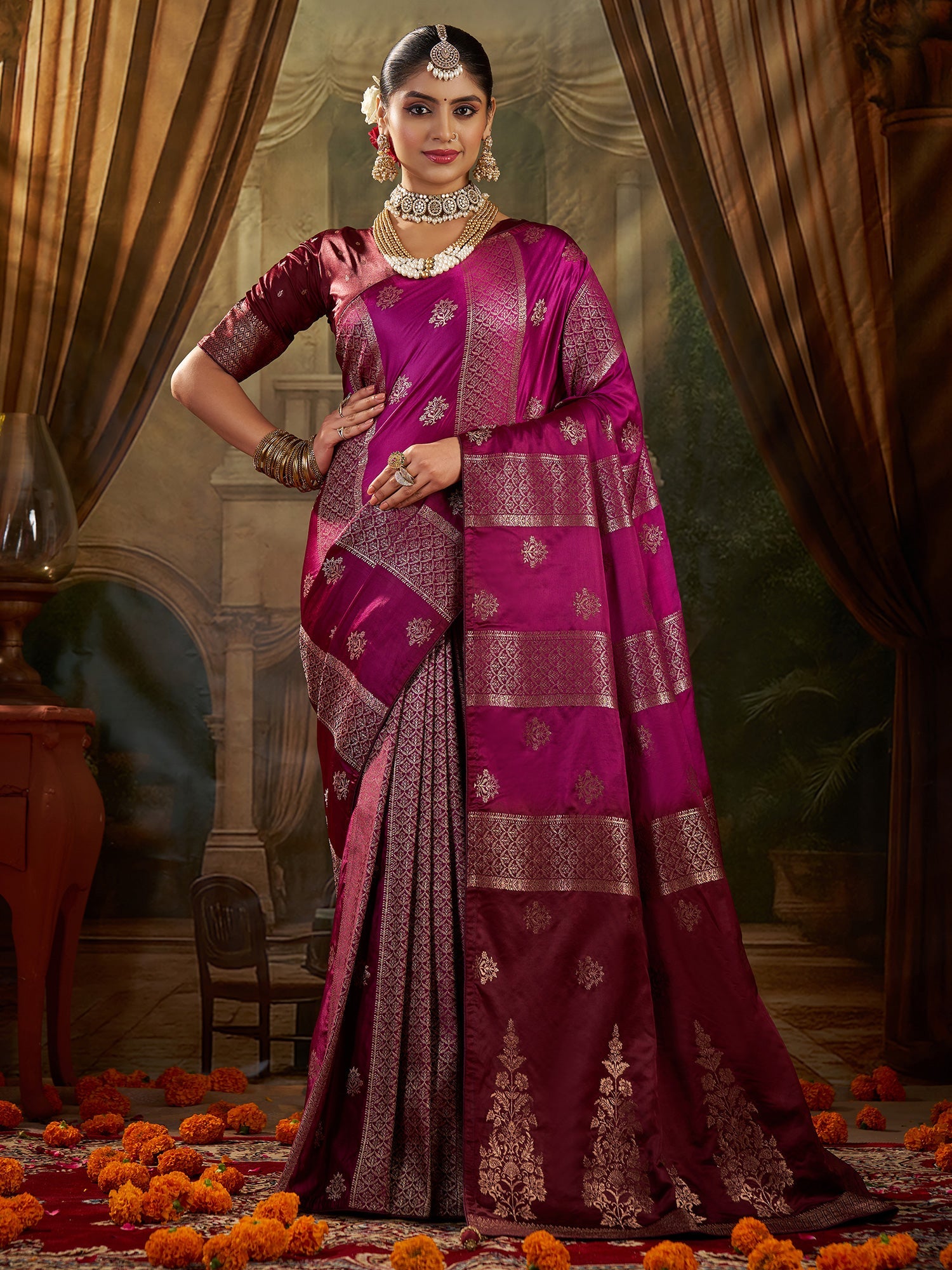 Magenta Banarasi Silk Heritage Zari Weave Saree - Ressa